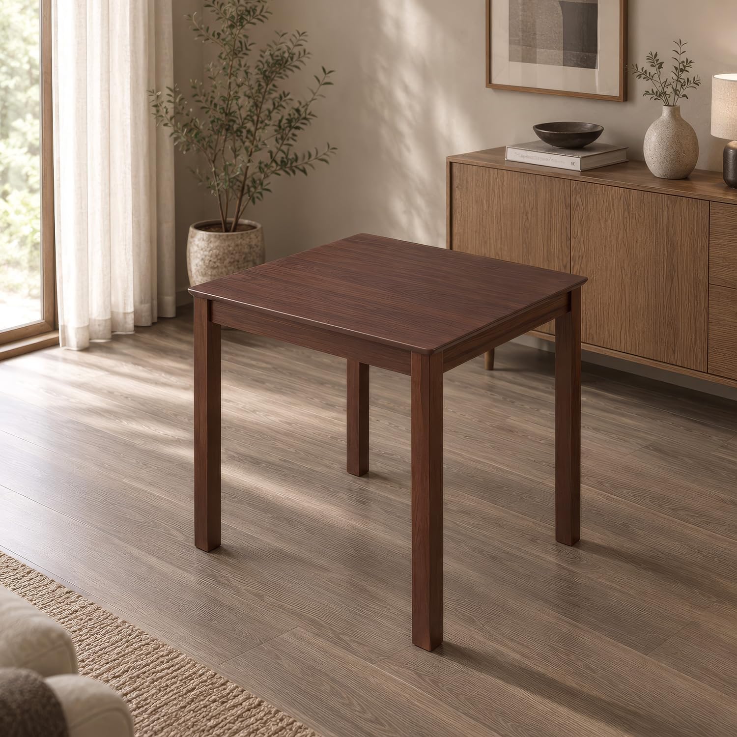 Detalle de 不二貿易 モルト 98816 2人用ダイニングテーブル 幅75×奥行75cm ブラウン 天然木脚