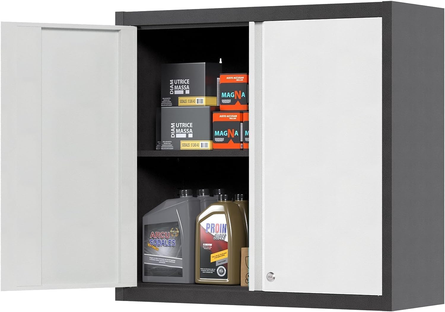 Thumbnail 6 de SUPEER Hängeschrank Metall Werkzeugschrank mit verstellbarem Fachboden, 2 Türen und Schublade (abschließbar) – H77×B80×D30 cm, Schwarz
