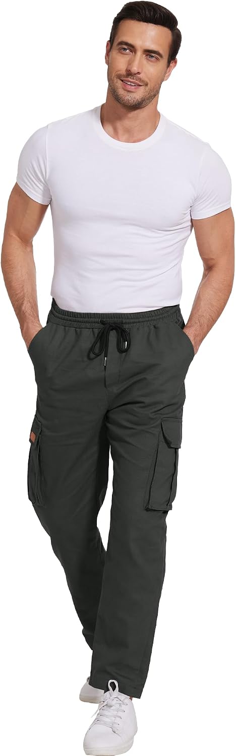 Detalle 2 de YAOBAOLE Pantalon cargo homme coton taille élastique avec multi-poches