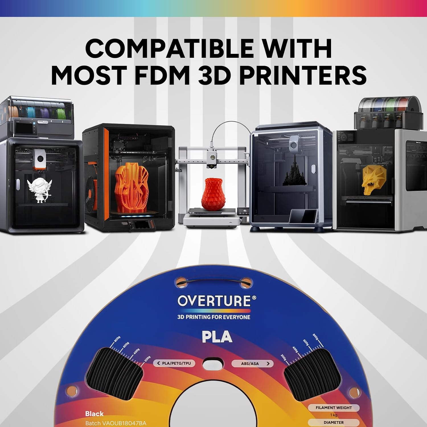 Detalle de OVERTURE 10KG Bundle High Speed PLA Filament 1.75mm – 10-Color Spool Set