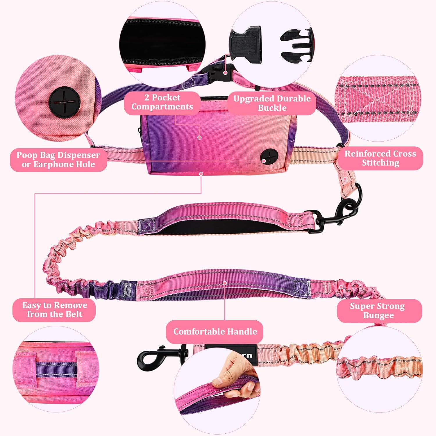 Detalle de PHILORN Hands Free Dog Lead with Adjustable Waist Belt for Medium to Large Dogs