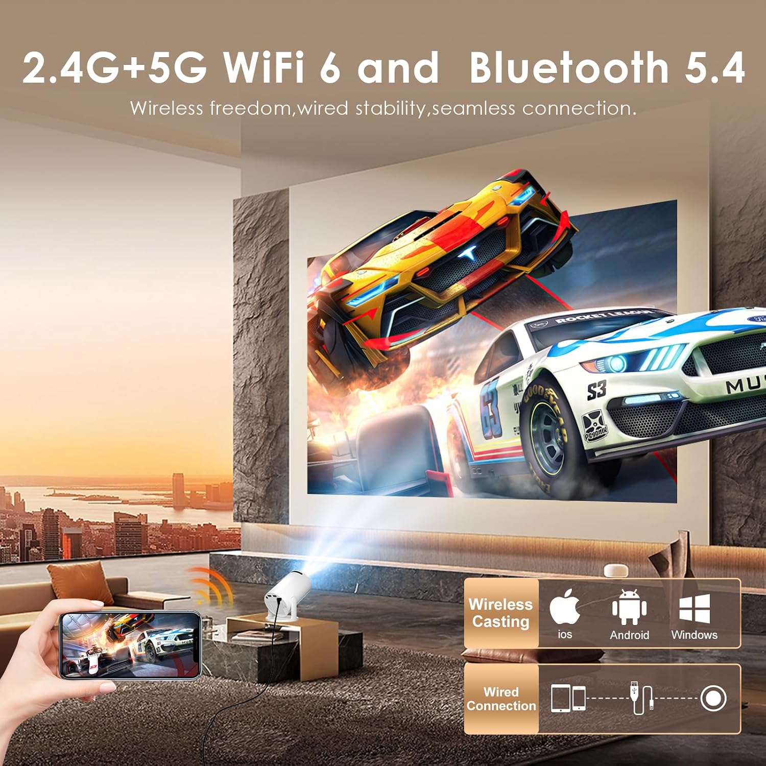 Detalle de Salange HY300Pro Mini Projector: Compact Android 14 Portable Cinema for Bedroom