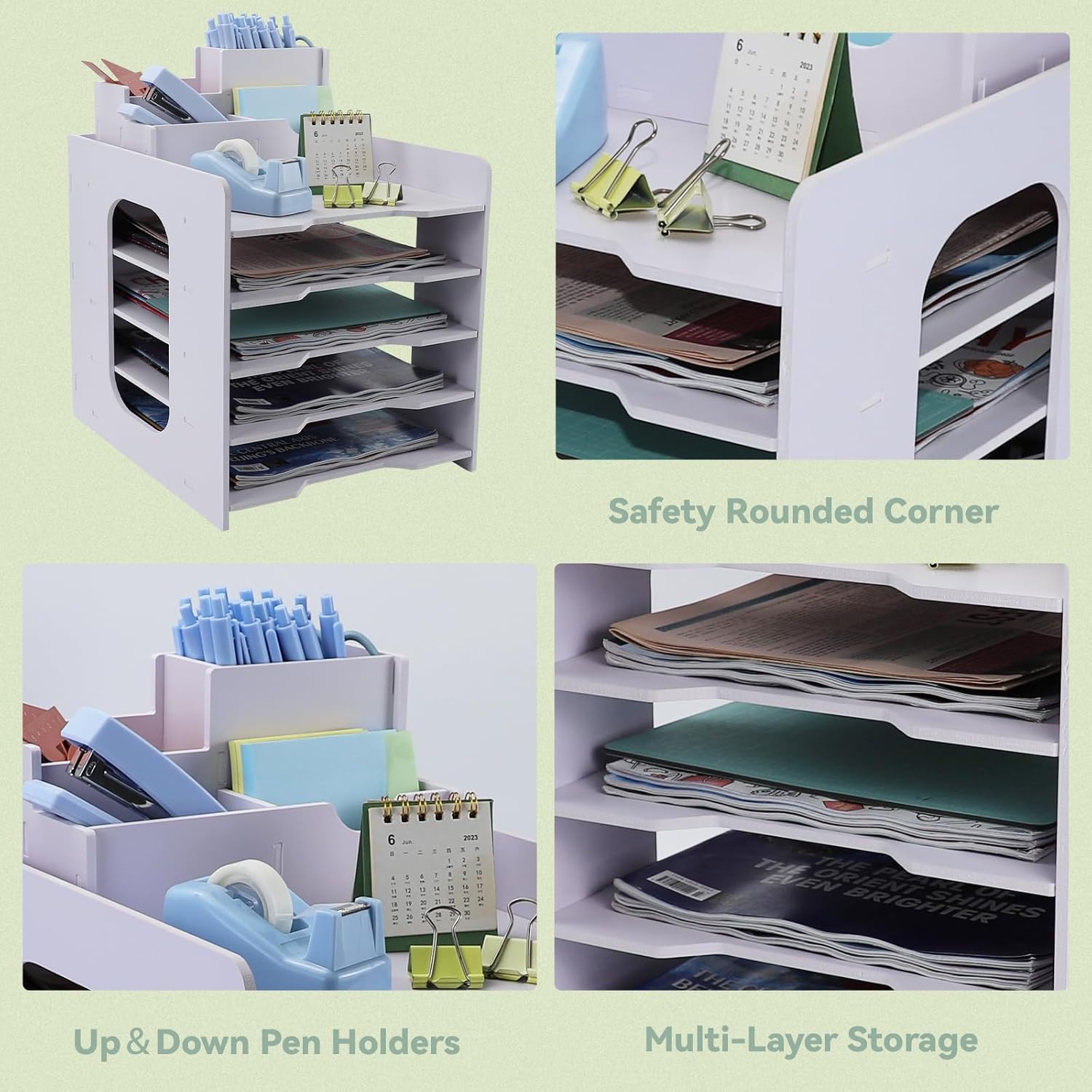 Detalle de IOUGDSEC 5-Tier Letter Tray Desk Organiser with Filing Trays and Pen Holder