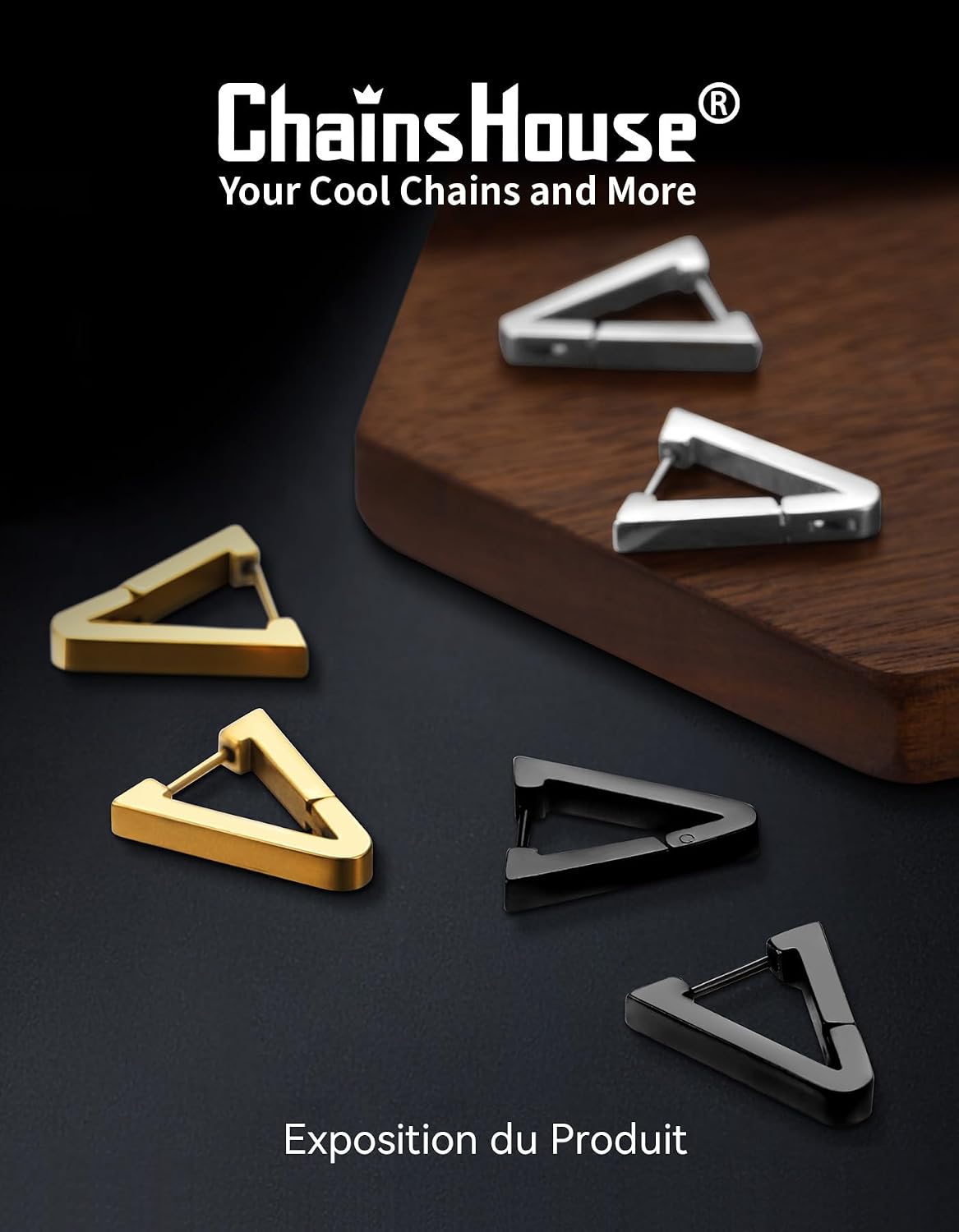 Thumbnail 5 de ChainsHouse Boucles d'Oreilles Petit Créole en Acier Inoxydable – Argent Noir