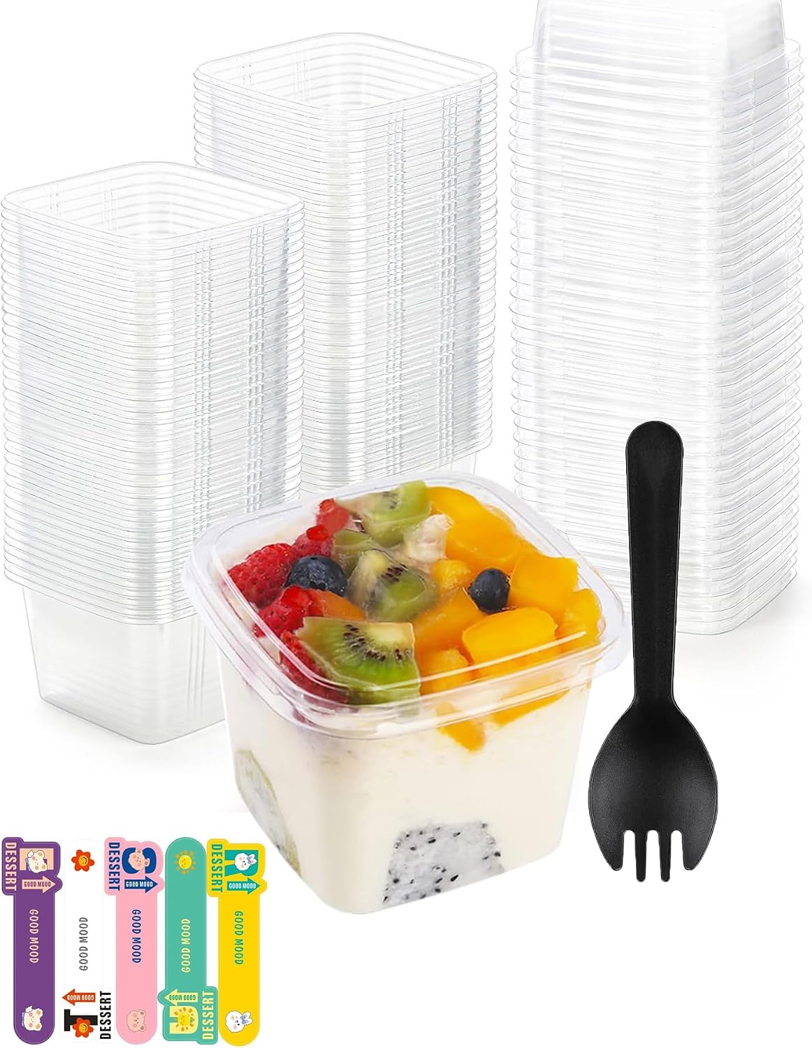 Detalle de P PIPITA 50-Pack 12 oz Square Dessert Cups with Lids and Sporks