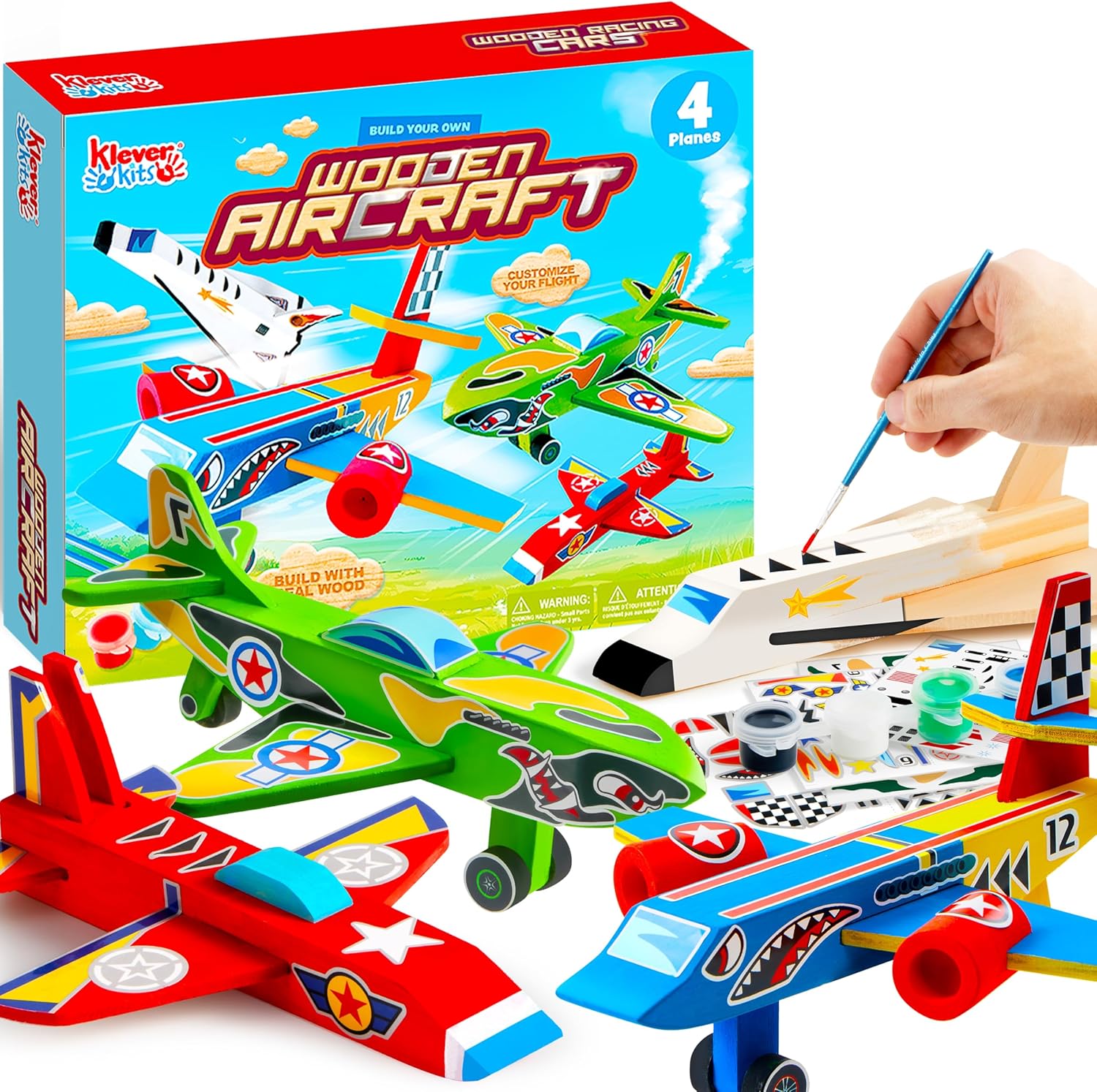 Detalle de Klever Kits 4PC Airplane Painting Kit: Create Your Own Wooden Aircrafts for Kids (Ages 6–12)