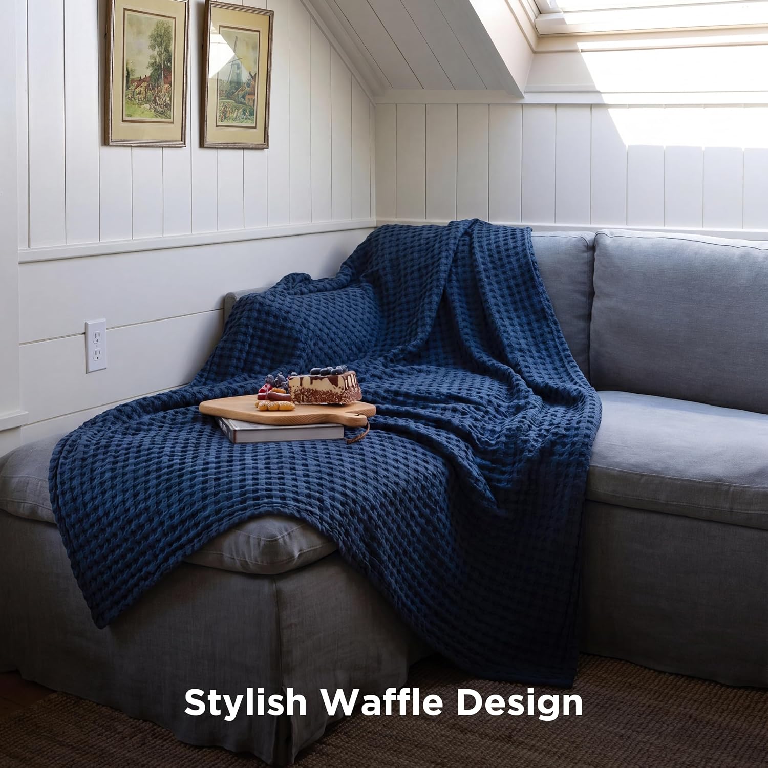 Detalle de Bedsure Cooling Waffle Blanket, Twin XL Navy, Cotton and Bamboo-Derived Rayon