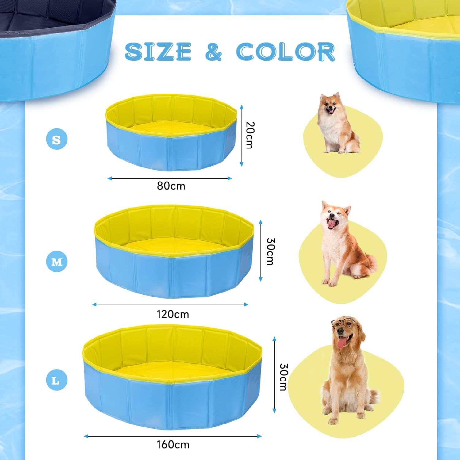 Thumbnail 4 de Nobleza Piscina pieghevole per cani e gatti, vasca rigida in PP/PVC, S 80×20 cm (blu e giallo)