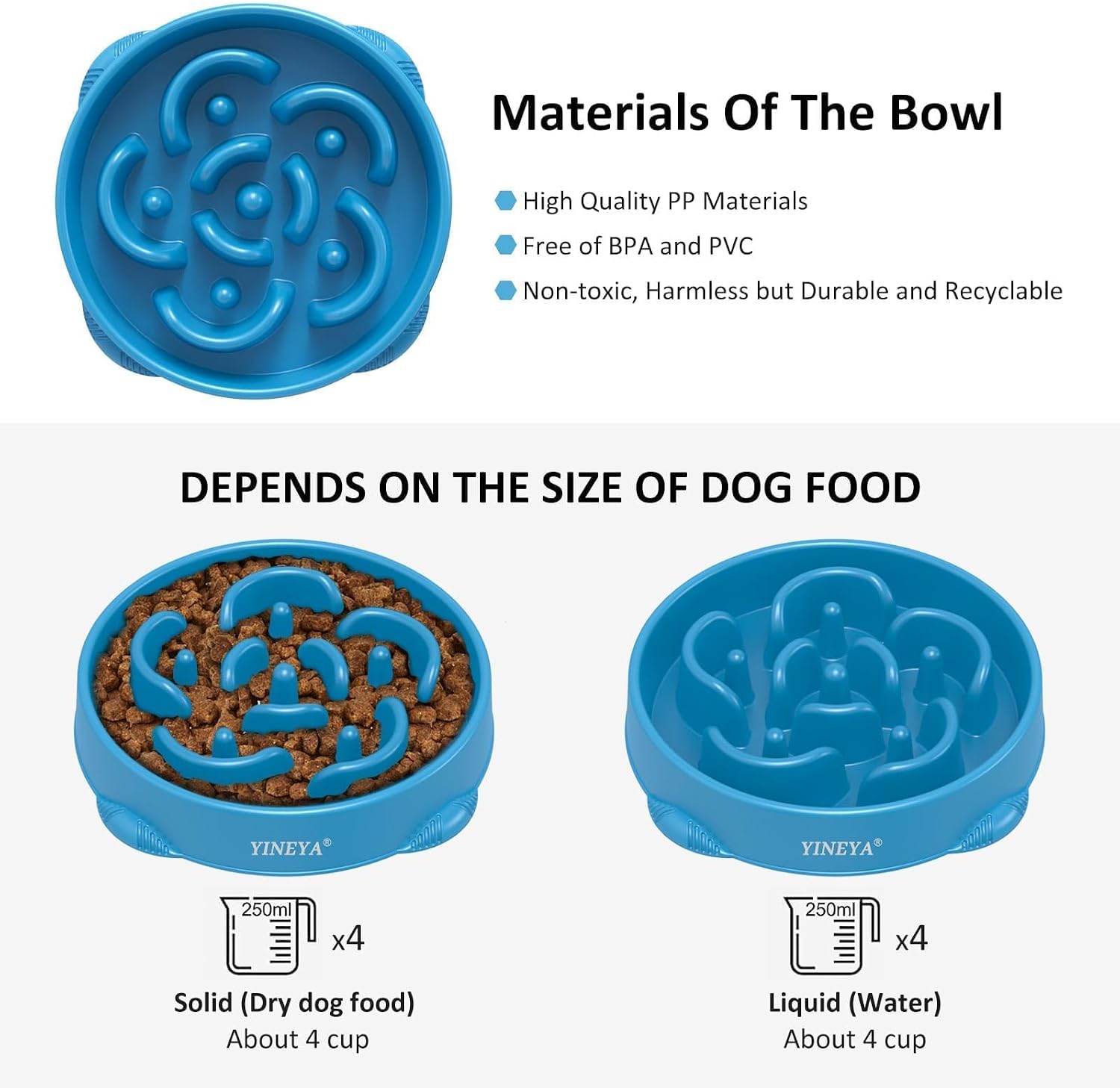 Detalle de YINEYA Large Breed Slow Feeder Dog Bowl (4 Cups) – Maze Puzzle Bowl to Help Slow Down Eating
