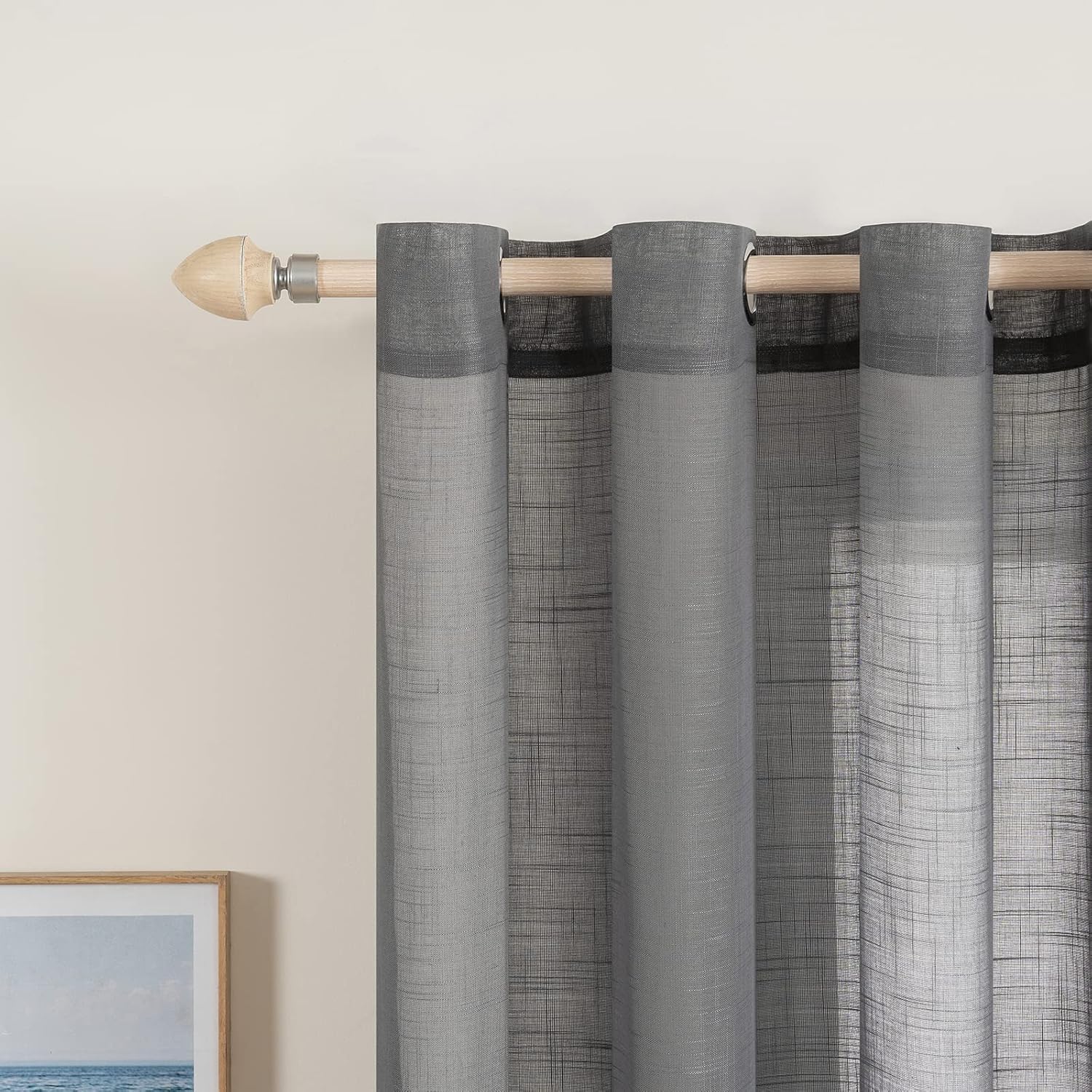 Detalle de MIULEE 2er Set Voile Vorhang – Leinenvorhang Optik, Ösen, 140x225 cm, Dunkelgrau