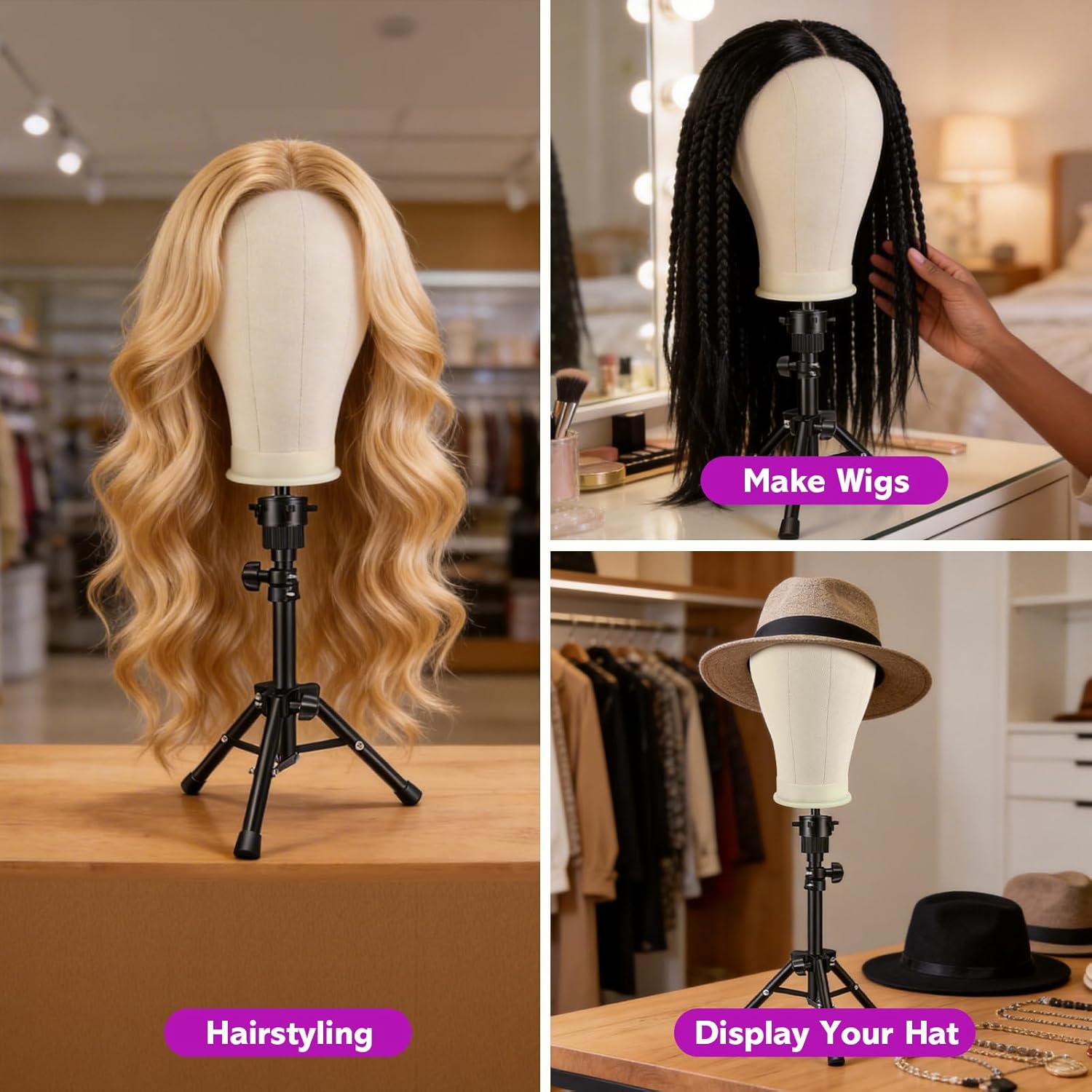 Thumbnail 5 de Neverland 23 Inch Wig Head Stand Tripod with Canvas Head for Wigs