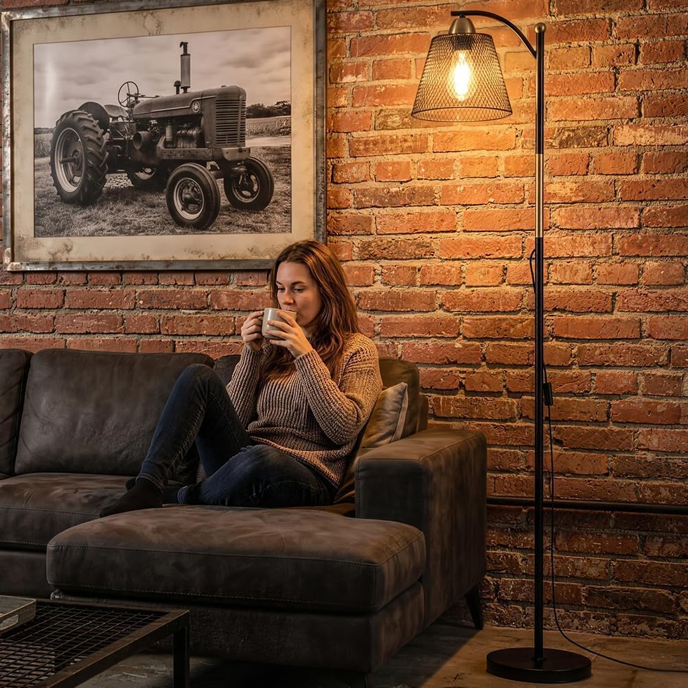 Thumbnail 6 de OUSFOT Lampada da Terra E27 230V – Nero e Oro, 40W, stile Industriale per Uffici, Soggiorni e Camere (Senza lampadina)
