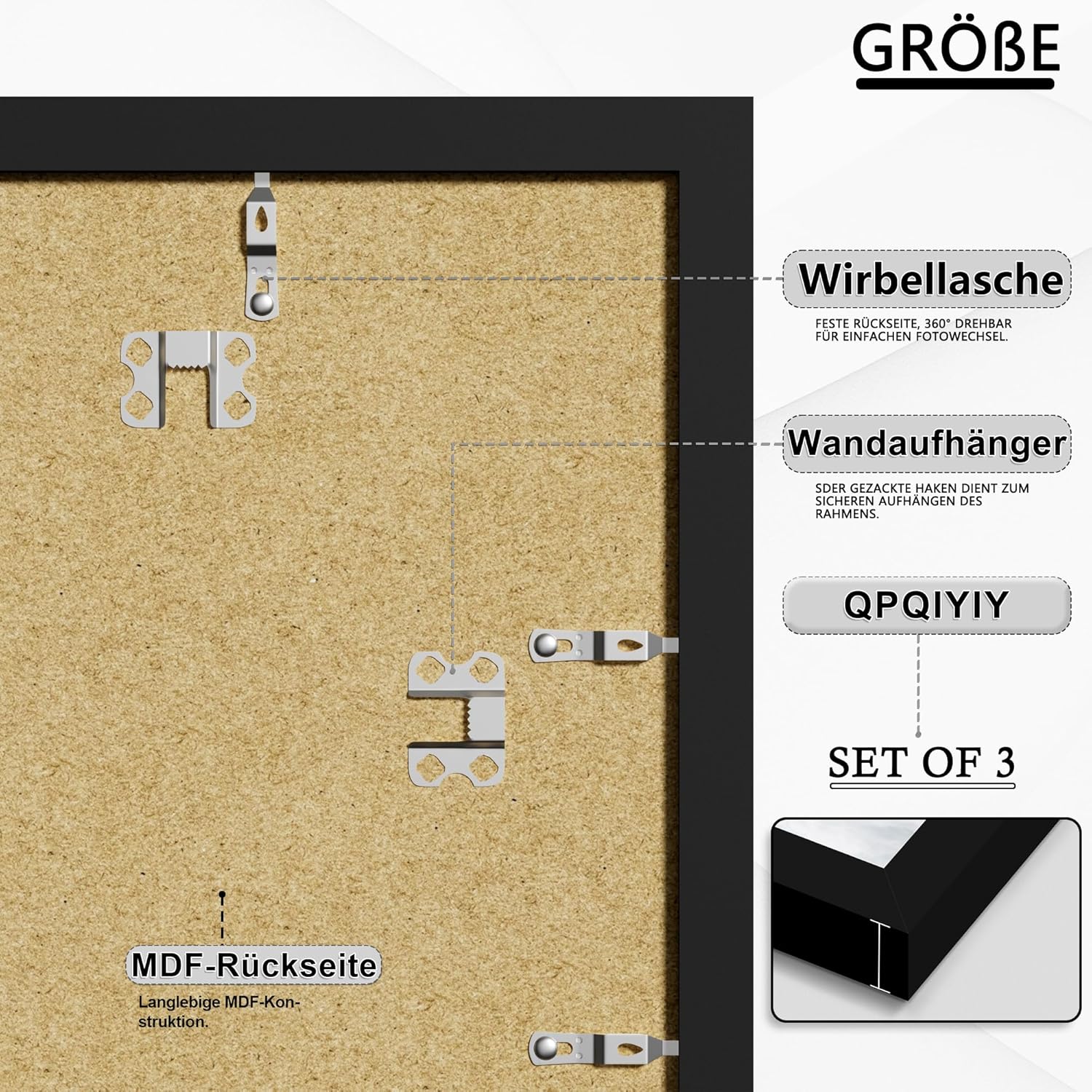 Thumbnail 2 de QPQIYIY Bilderrahmen 20x30 cm | 3er Set in Schwarz – Holzwerkstoff