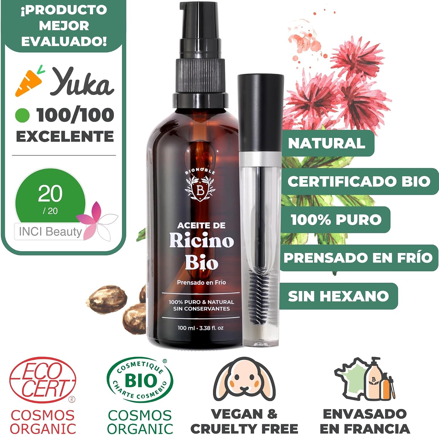 Thumbnail 1 de Bionoble Aceite de Ricino Orgánico 100ml 🌿 Para Cabello y Pestañas