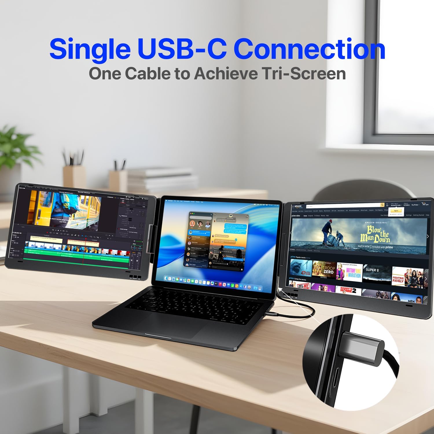 Thumbnail 2 de KPKUE X90A 14-inch Laptop Screen Extender: Triple Screen On One Cable