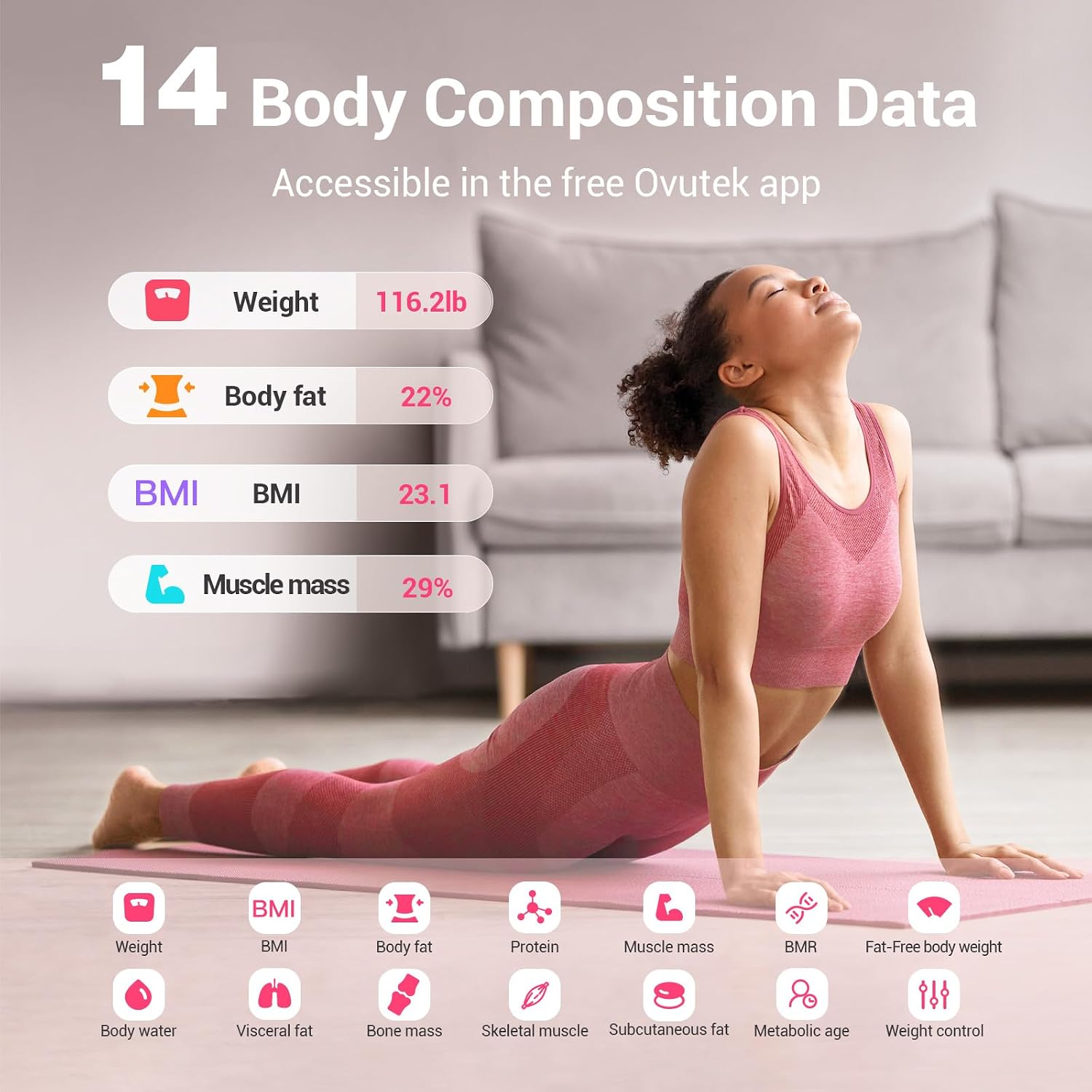 Thumbnail 1 de Ovutek Smart Scale for Body Weight, Pink — 400 lb Capacity with 14 Metrics and Smartphone App