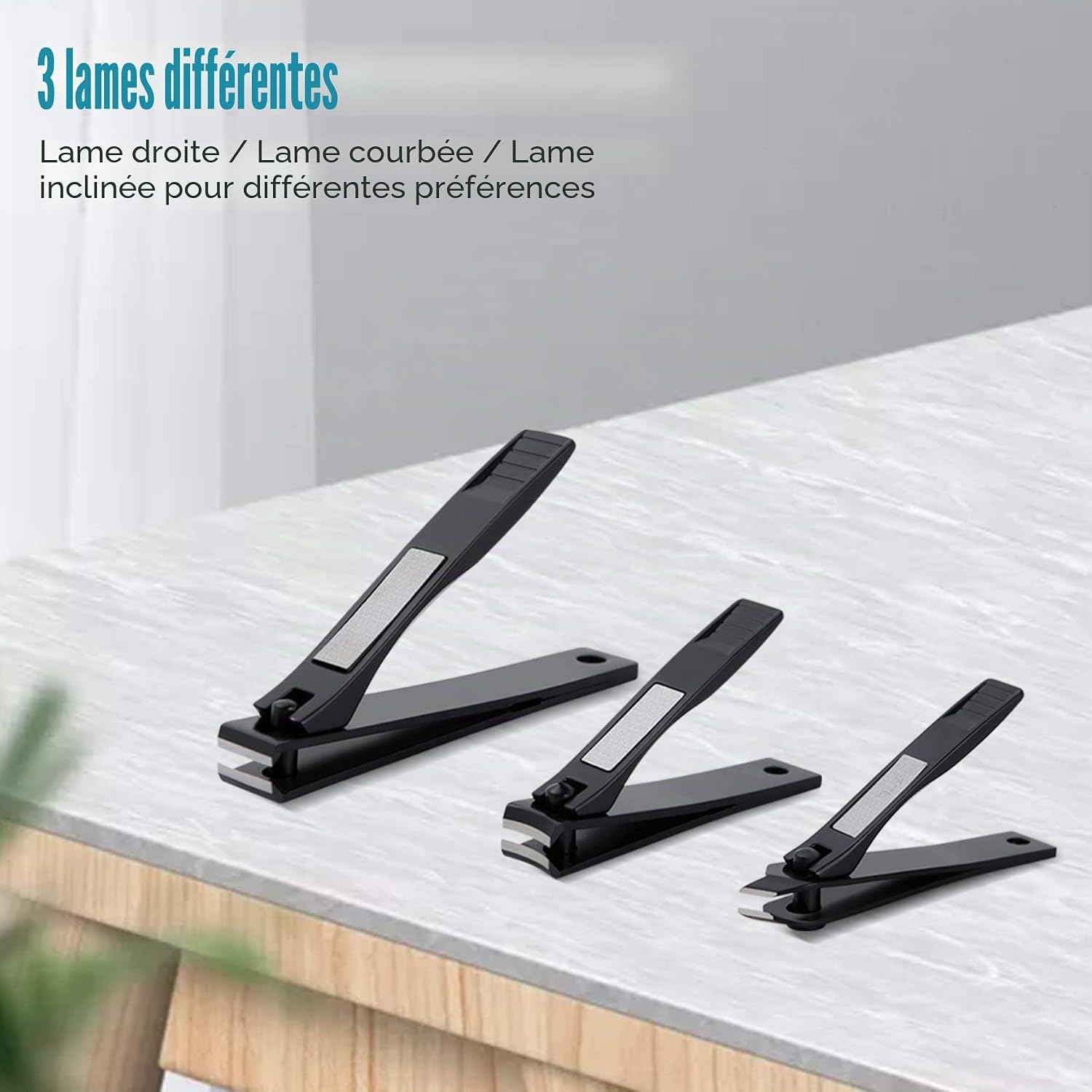 Detalle 2 de BEZOX Lot de 3 Coupe-ongles en acier inoxydable – tailles 83/57/60 mm avec lime intégrée