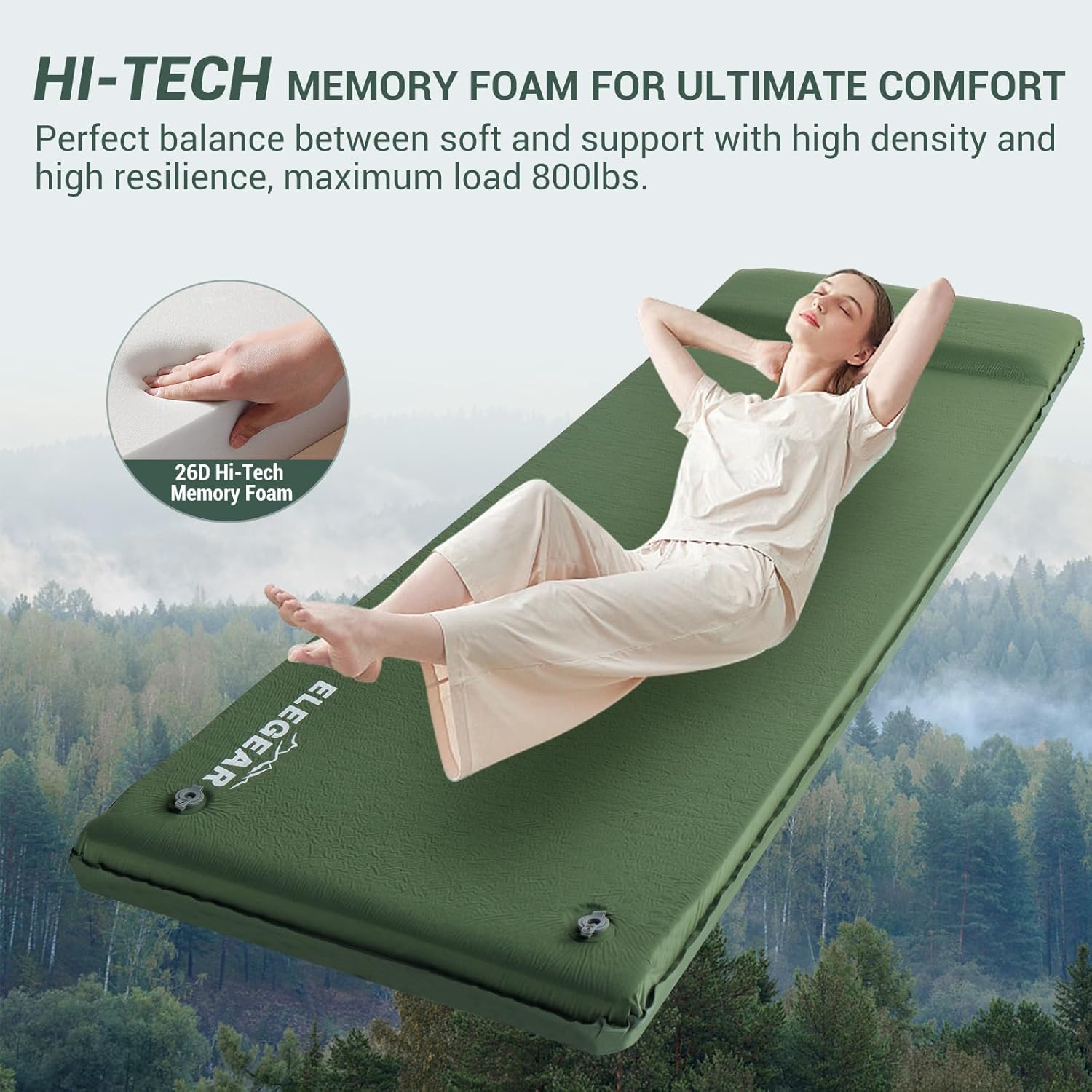 Thumbnail 1 de Elegear CumbreX Self-Inflating Sleeping Pad — 3.15-Inch Ultra-Thick Memory Foam with Fast Inflate for All-Season Comfort