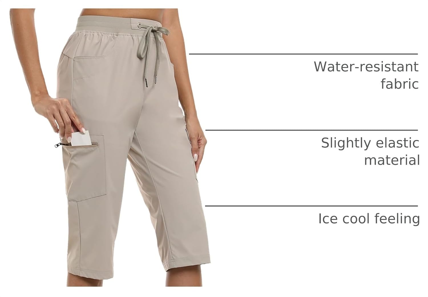 Thumbnail 3 de MoFiz Women’s Capri Pants — Lightweight “Ice Cool” Cargo Capris with UPF 50+ & Zipper Pockets