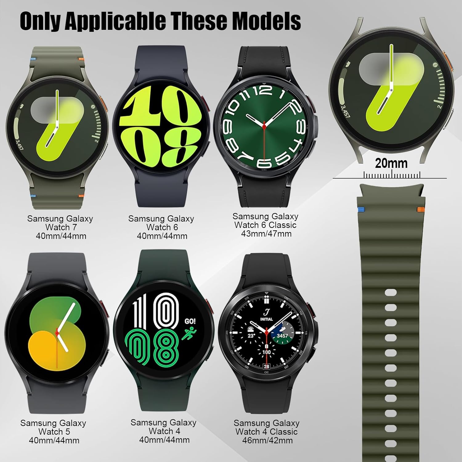 Thumbnail 1 de XMUXI No Gap Strap for Samsung Galaxy Watch 7/6/5/4 & FE – Silicone Sport Band