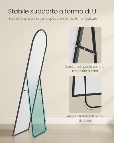 Detalle de SONGMICS Specchio a Figura Intera 160 x 50 cm con Zoccolo Arco in Alluminio – Nero Inchiostro, LFM031B01