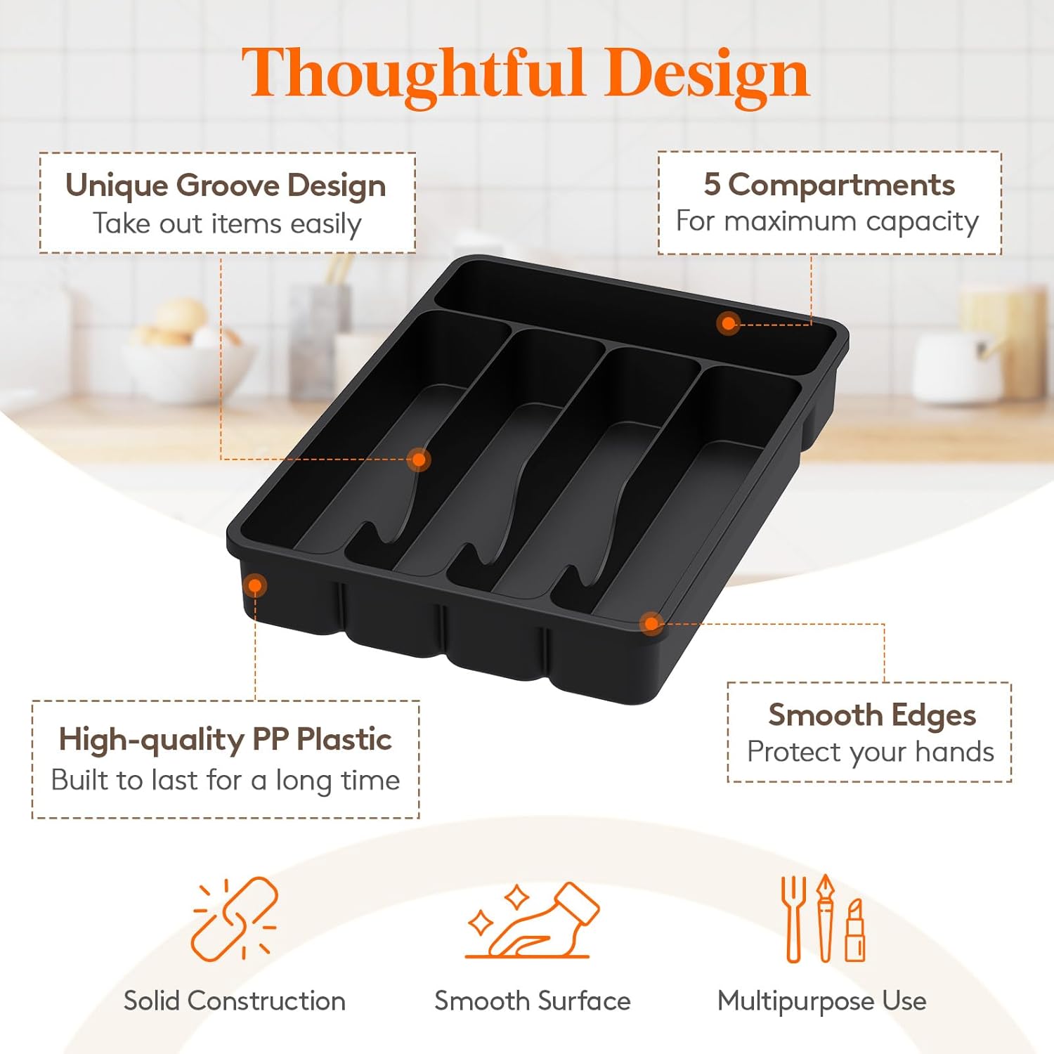 Detalle 2 de Lifewit 24099 Cutlery Tray with Lid, 5 Compartments, Black