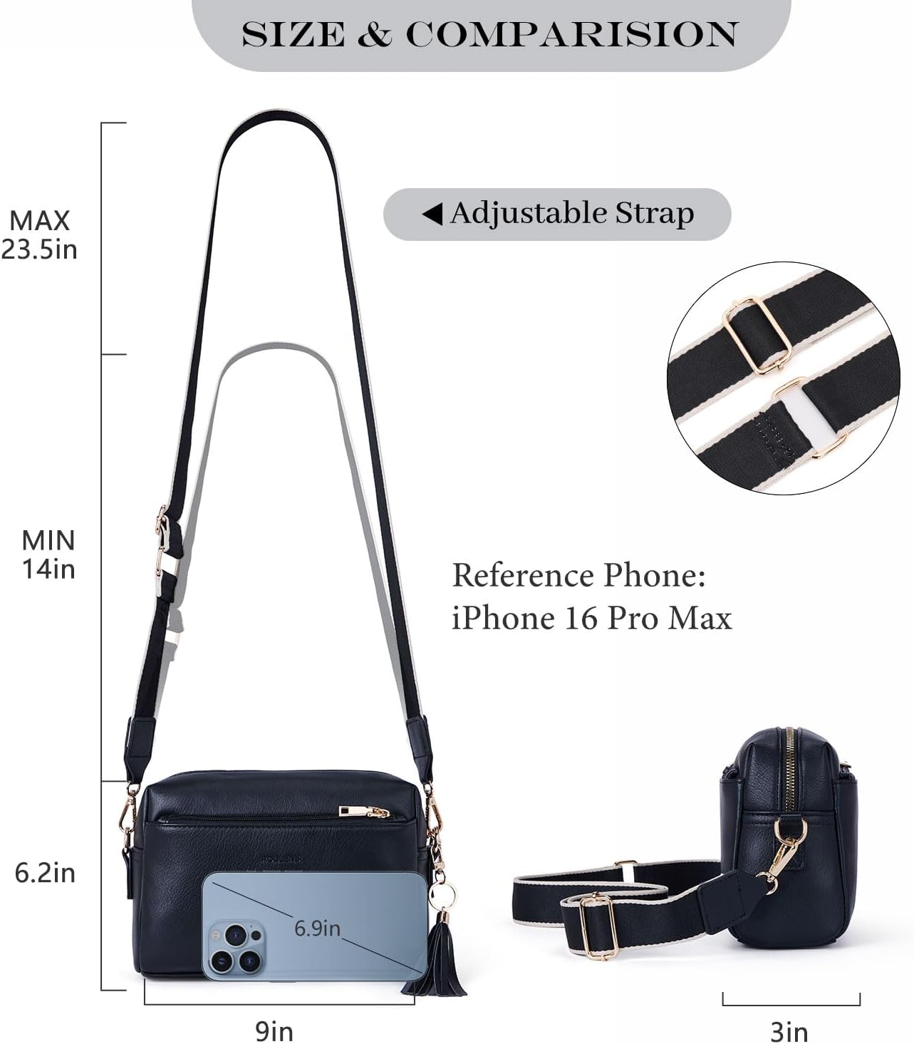 Thumbnail 2 de Roulens Small Crossbody Bag with 3 Zip Compartments — Vegan Leather Phone Bag for Women