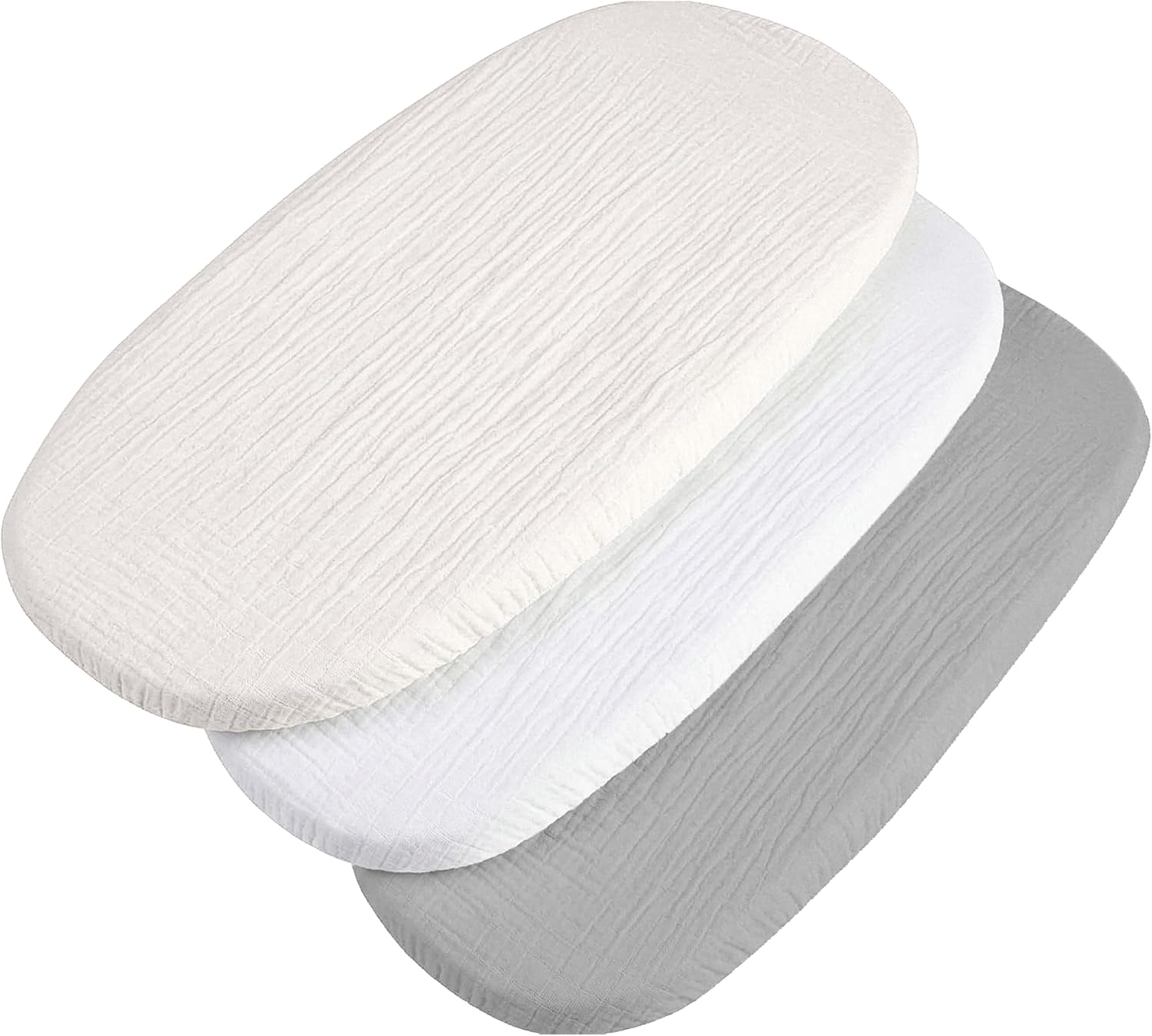 Detalle de Medi Partners Drap Housse Nacelle 86x40cm – Lot de 3 (Beige/Blanc/Gris) en coton mousseline 140 g