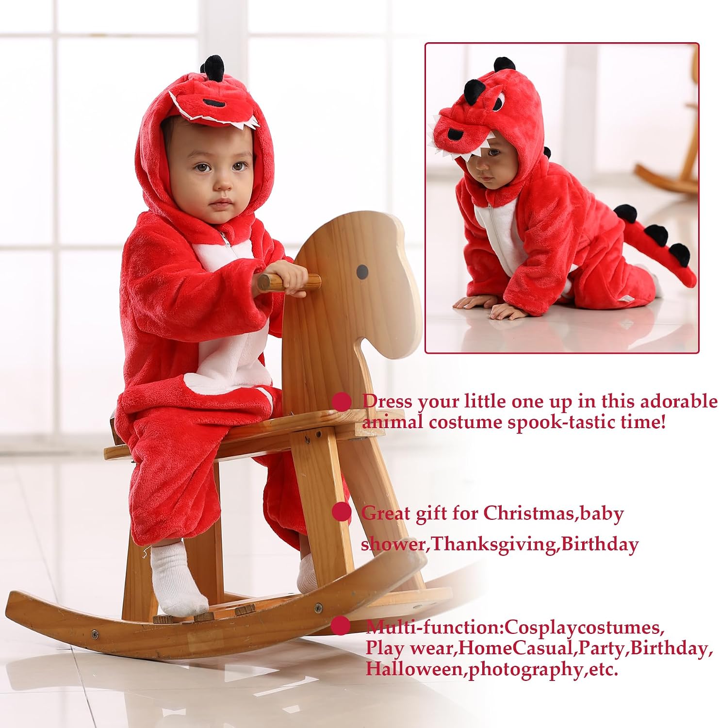 Thumbnail 6 de TONWHAR bandiangou001 Baby Animal Costume Romper with Flannel Hood and Two-Way Zip