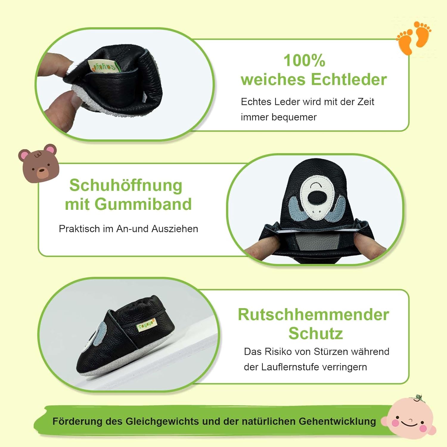 Thumbnail 3 de SAYOYO Weiche Leder-Krabbelschuhe für Baby & Kleinkind – rutschfeste Wildleder-Sohle