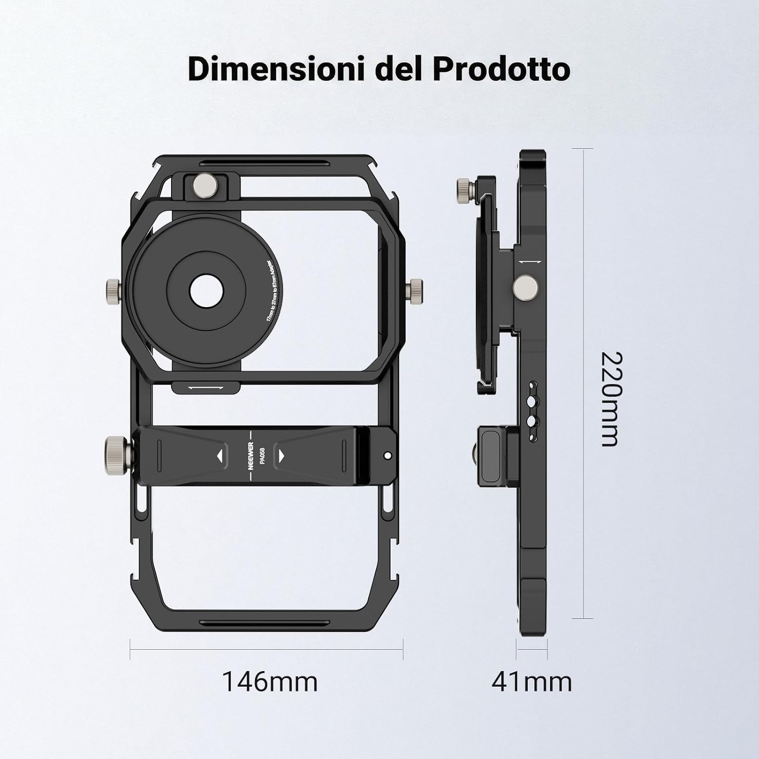 Detalle 2 de NEEWER stabilizzatore universale per gabbia del telefono con anello adattatore filtro (17–37 mm e 67 mm)