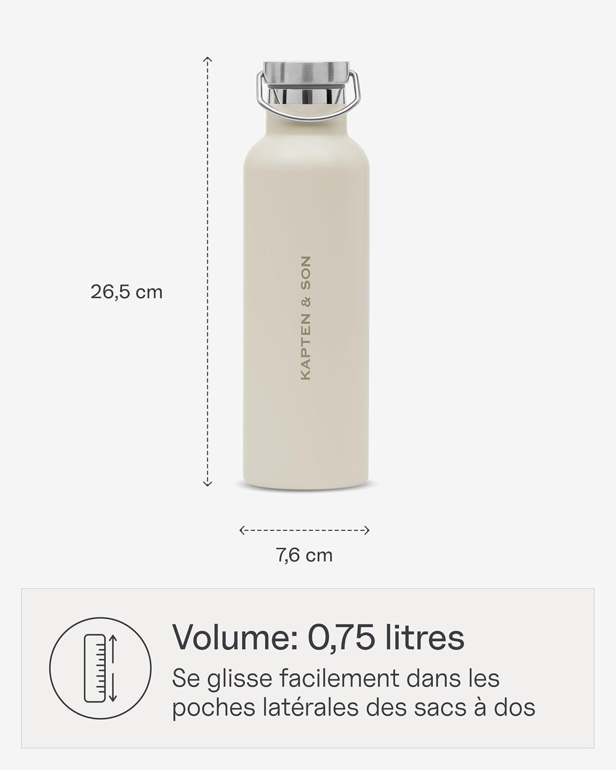 Detalle de Kapten & Son Gourde en acier inoxydable 0,75 L – beige, couvercle anti-fuite, BPA-free