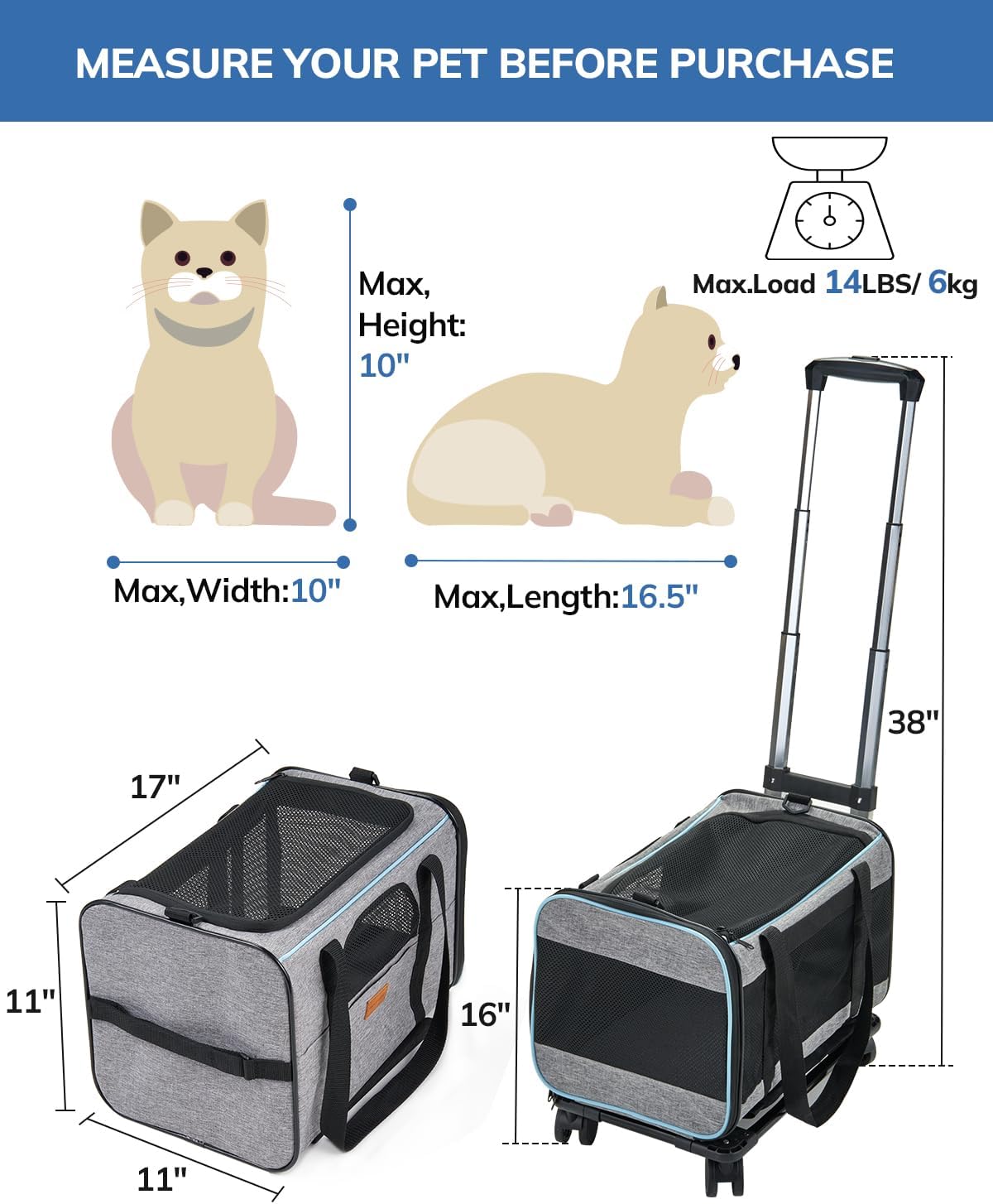 Thumbnail 3 de Morpilot Transportín con Ruedas para Gatos y Perros