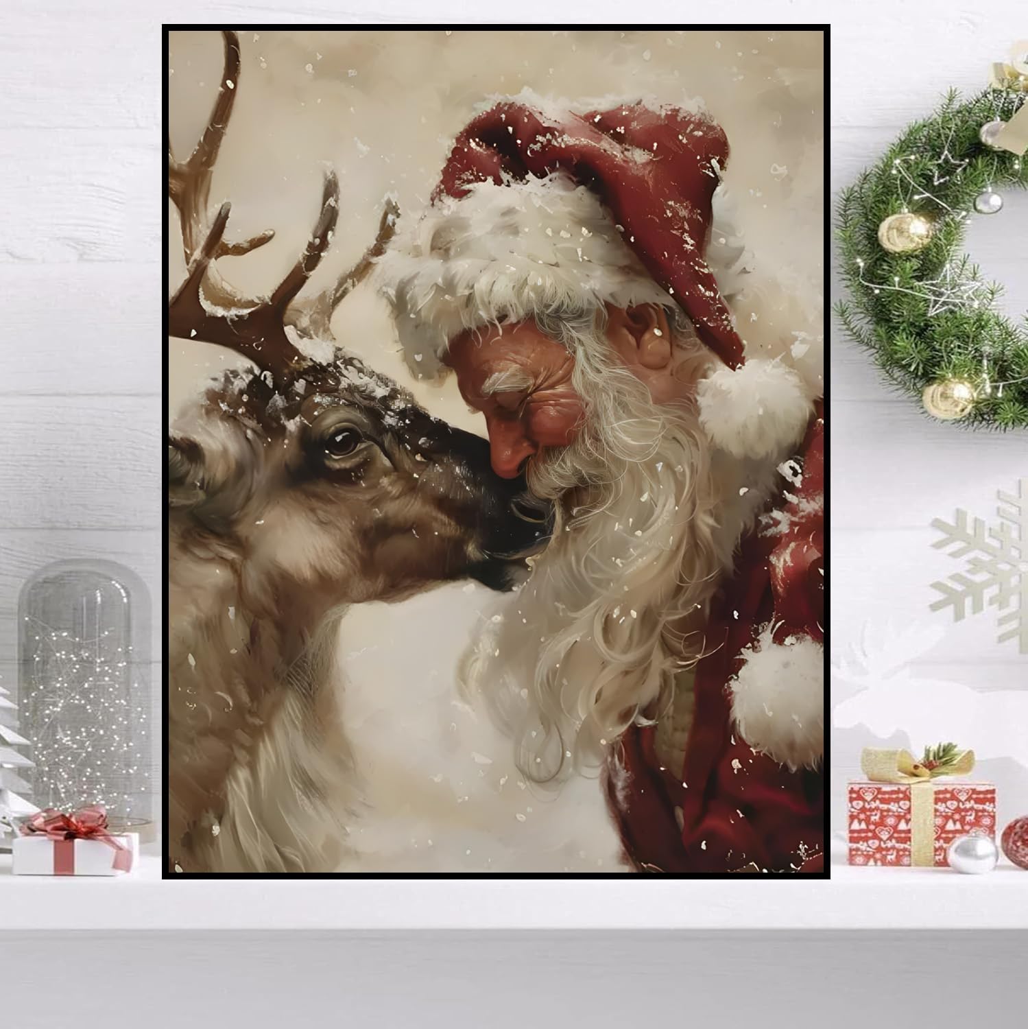 Detalle de HHMATITS Christmas Diamond Art Kit, 5D Full Round Drill, 12 x 16-Inch Canvas