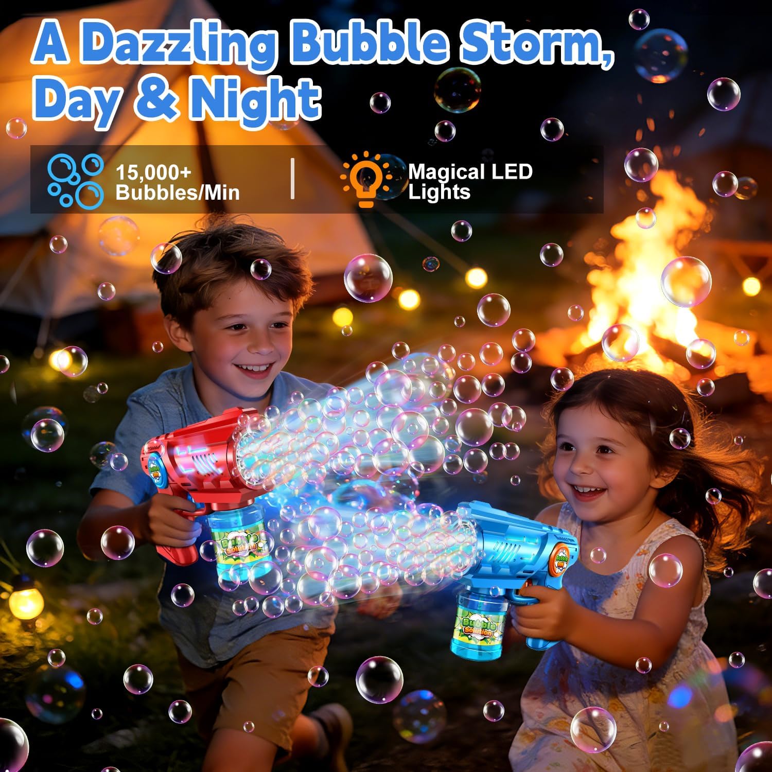 Thumbnail 2 de Bubble Gun Machine for Kids & Toddlers: 2-Pack Bubble Blaster Guns with LED Lights and Bubble Solution Refill