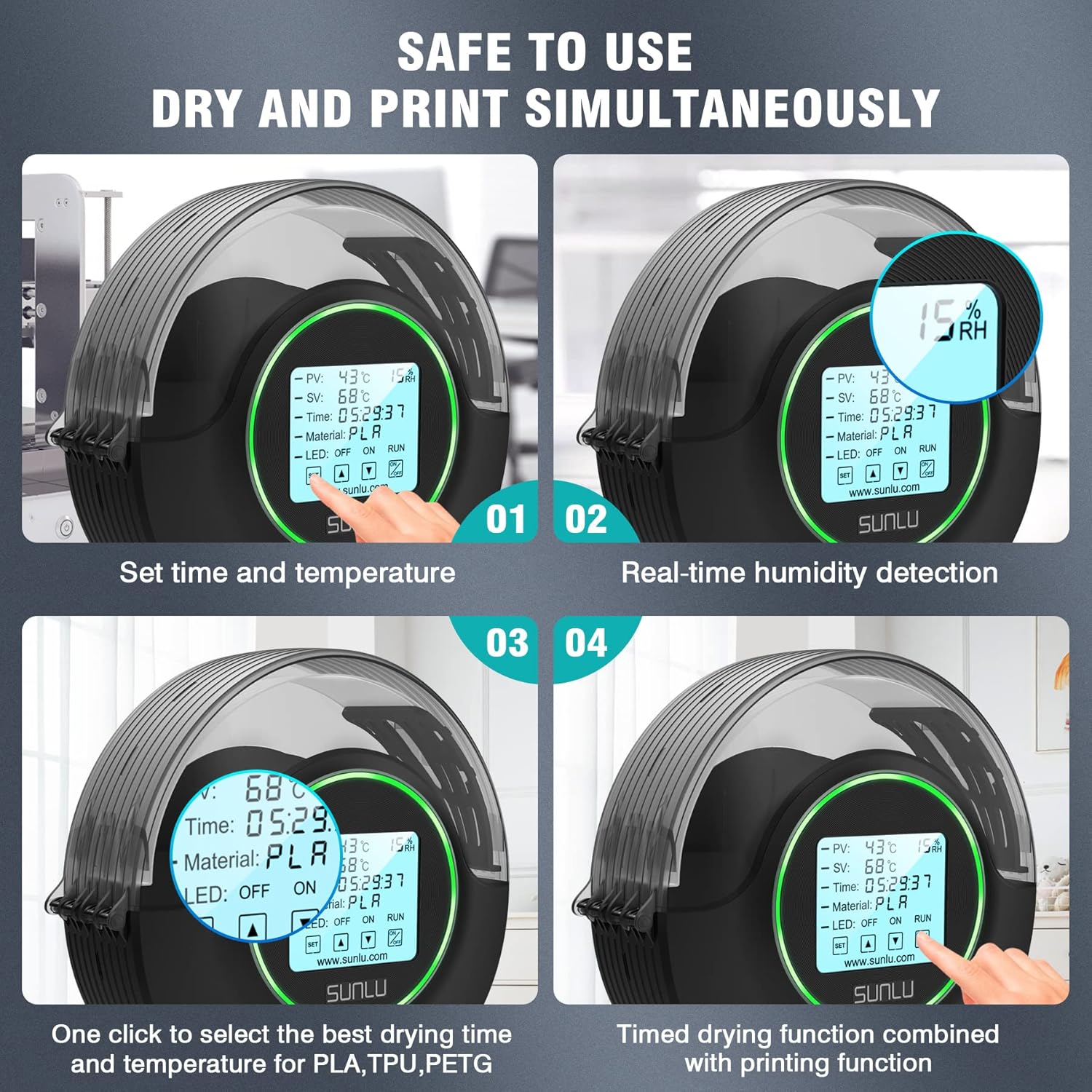 Thumbnail 3 de SUNLU S2, boîte de séchage pour filament 3D (1,75 / 2,85 / 3 mm) avec chauffage à 360°