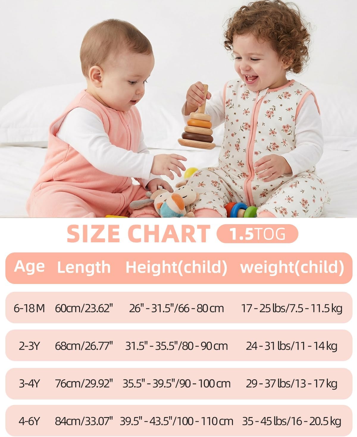 Thumbnail 6 de WYTbaby 2 Pack Sleeping Bag with Legs: 0.5, 1, 1.5 Tog Cotton Sleep Sacks for Toddlers