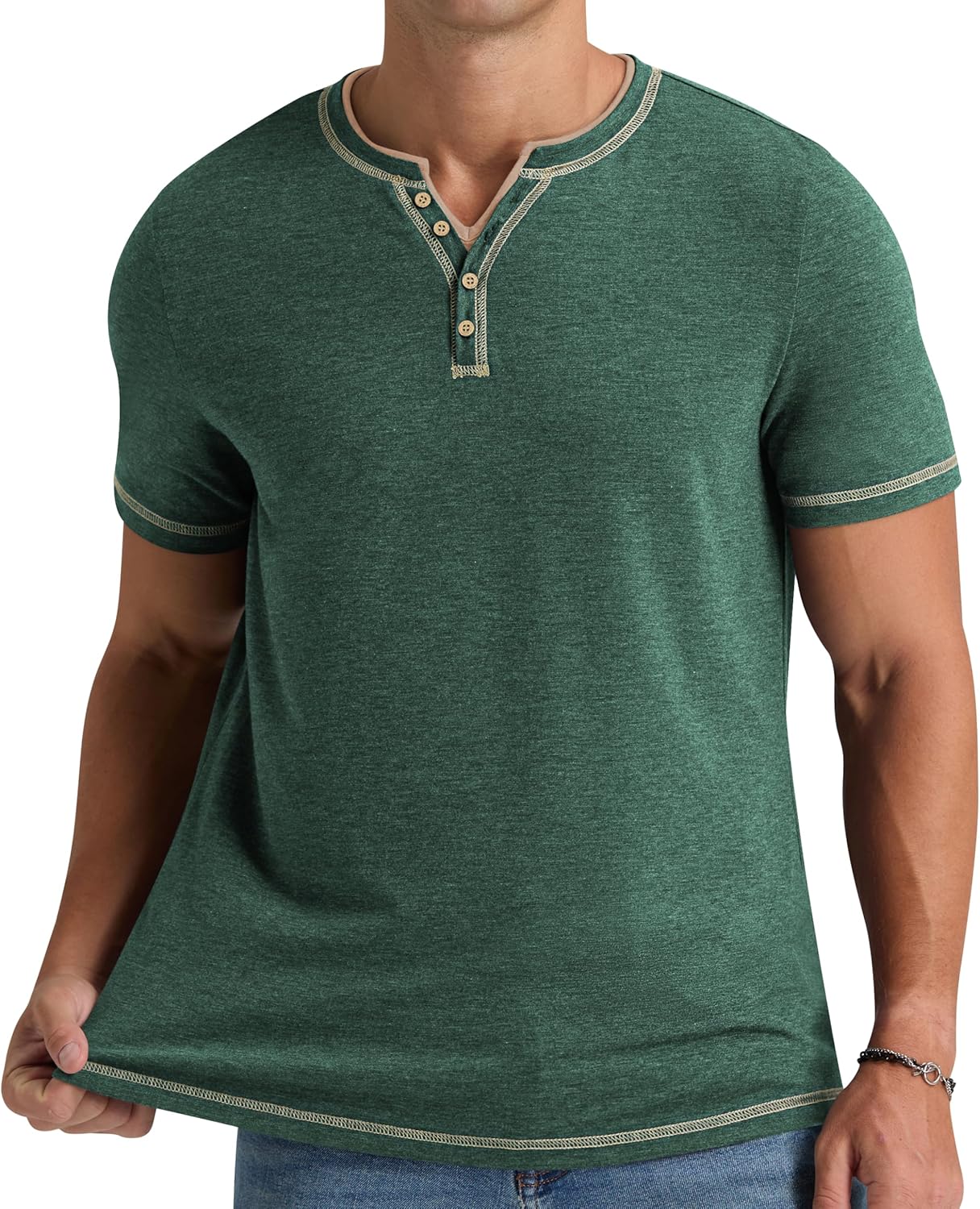 Thumbnail 2 de NITAGUT Herren Henley-T-Shirt mit V-Ausschnitt und Knopfleiste (Kurzarm, Slim Fit)