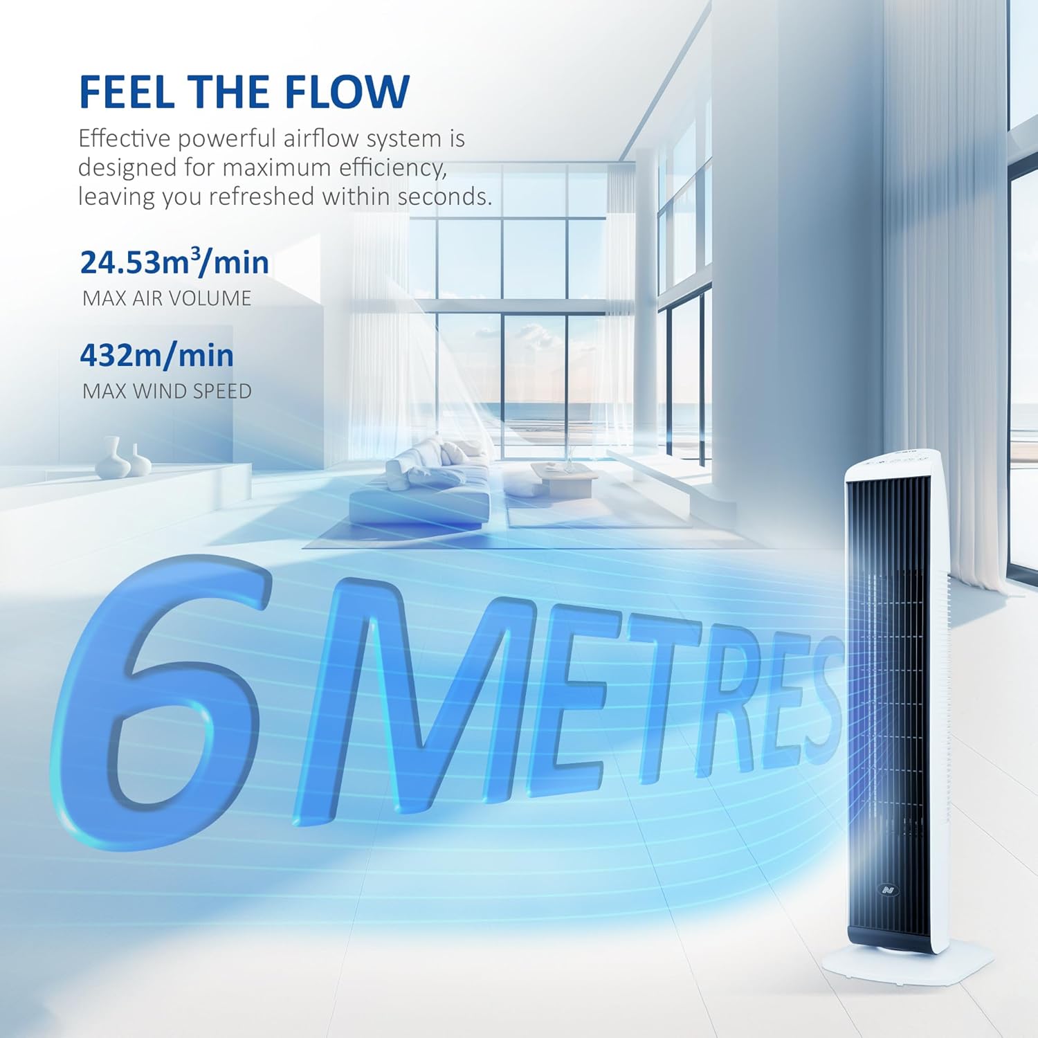 Thumbnail 1 de NETTA 30 Inch Tower Fan with Remote Control (Quiet Bladeless, 3 Speeds, 7-Hour Timer, 65° Oscillation) – White