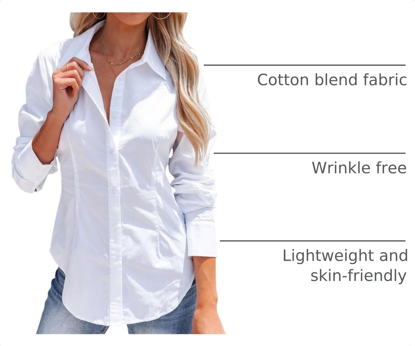 Detalle 2 de Siliteelon Long Sleeve Button Dress Shirt for Women