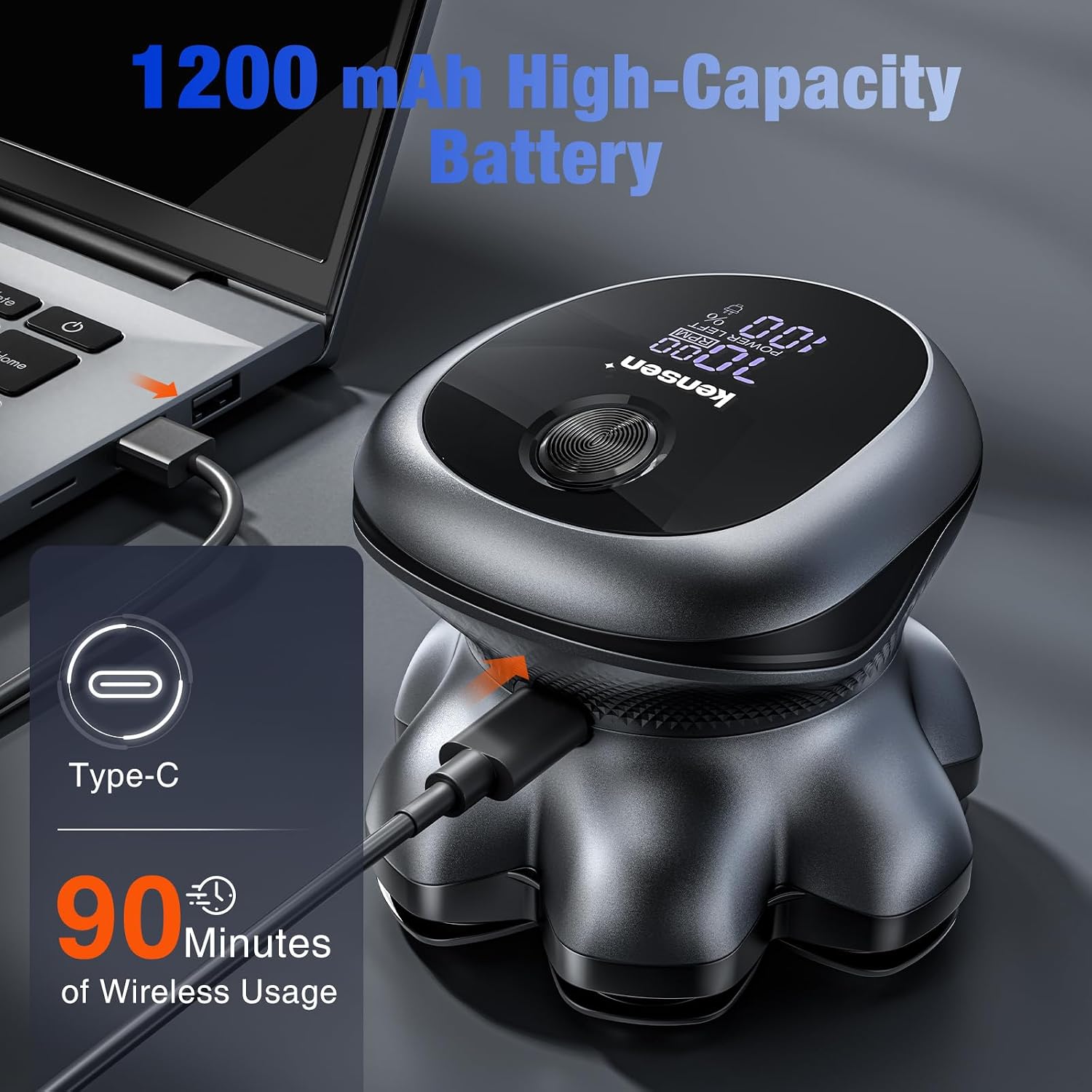 Detalle 2 de Kensen 7D Head Shavers for Bald Men – USB-C, Wet & Dry Rotary Shaver