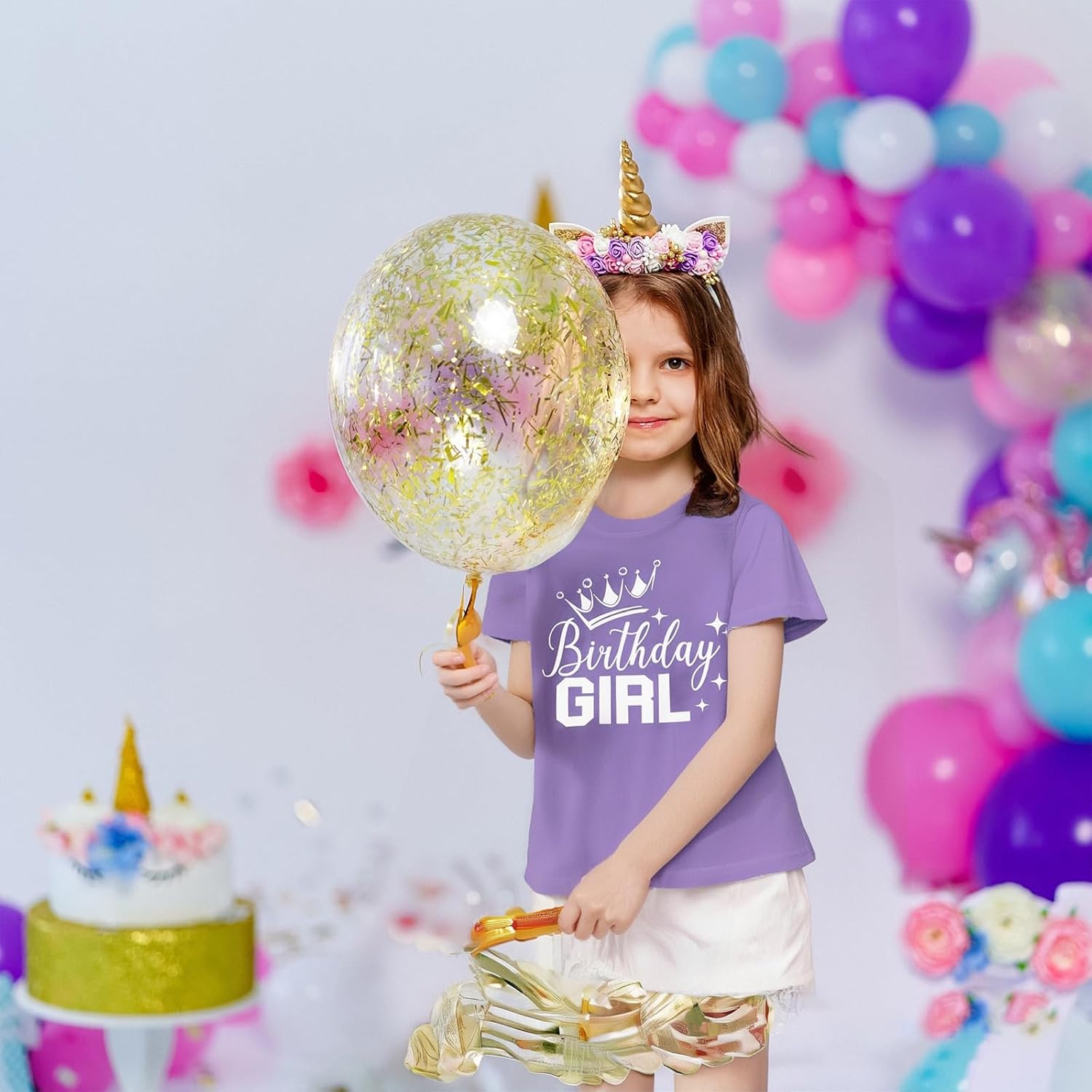 Detalle 2 de Birthday Girl Cotton Short Sleeve Tee for 2–7T – Playful Party Tee