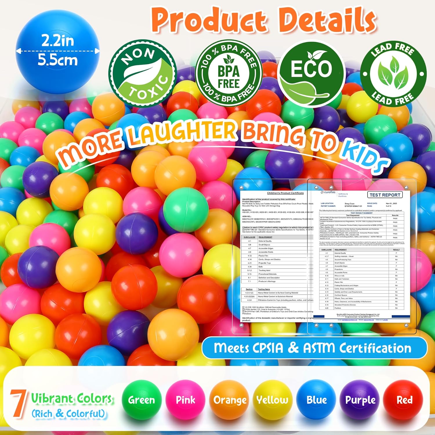 Detalle de Hovenlay Plastic Crush-Resistant Balls for Kids 7 Bright Colors Toy Storage