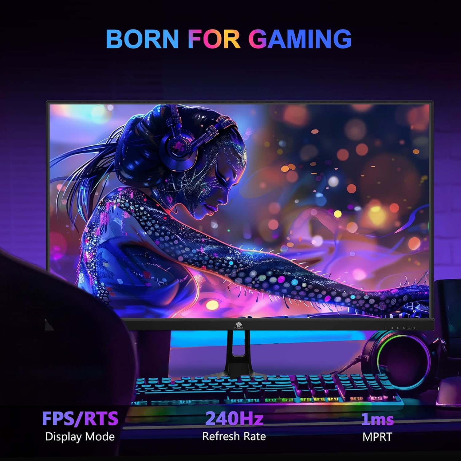 Detalle 2 de Z-Edge 27 Inch Gaming Monitor (240Hz, 1ms, Full HD, IPS) with FreeSync, HDMI & DisplayPort, VESA — Black