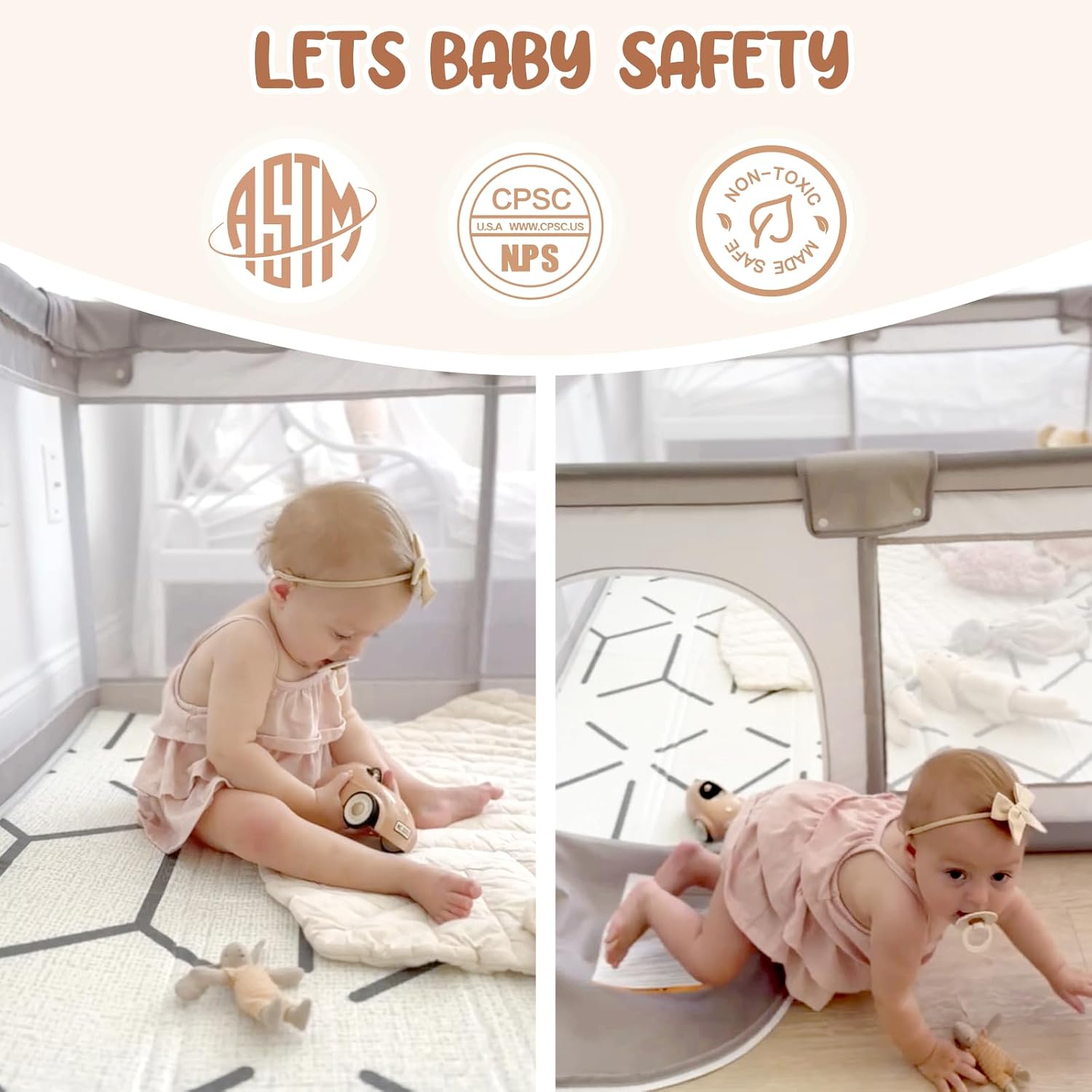 Detalle de Cafolatt Laufstall Baby 120x120 cm – sicherer Spielbereich mit atmungsaktiver Netzmatratze