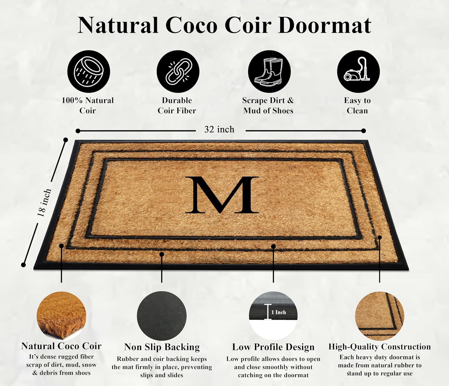 Detalle de A1HC Coir and Rubber Doormat 18x32 Inches