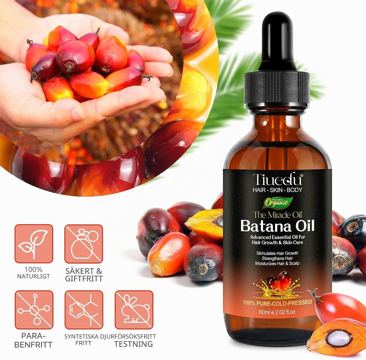 Detalle de Tiuedu batanaolja för hår och hårbotten, 60 ml