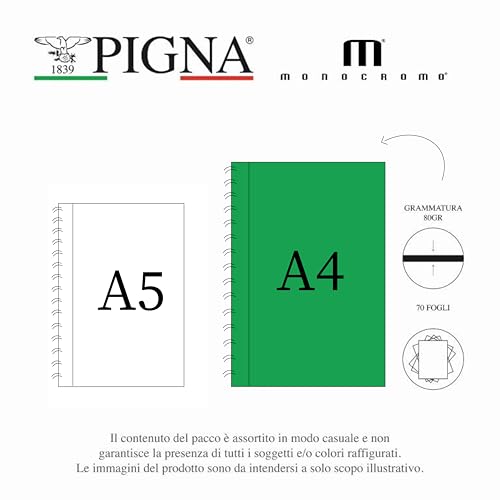 Detalle de Pigna Confezione 5 Maxi Quaderni Spiralati A4 MONOCROMO – 5M quadretti 5mm, no fori, microperforazione