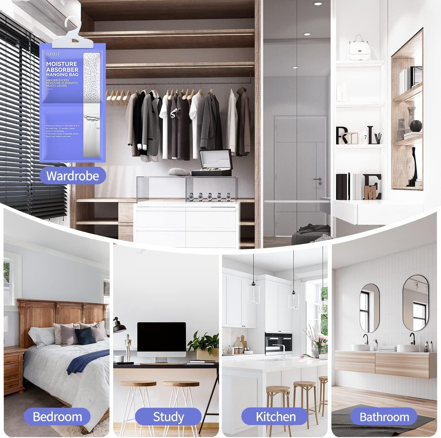 Thumbnail 6 de CLEVAST 5 Pack Wardrobe Dehumidifier (hanging moisture absorbers, 230g each)