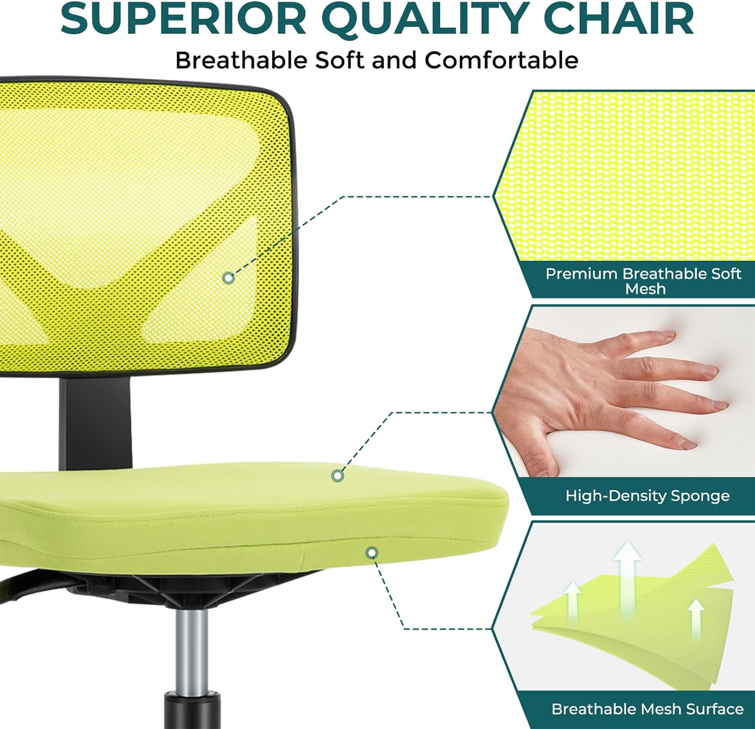 Detalle 2 de DUMOS Armless Desk Chair, Mesh Back